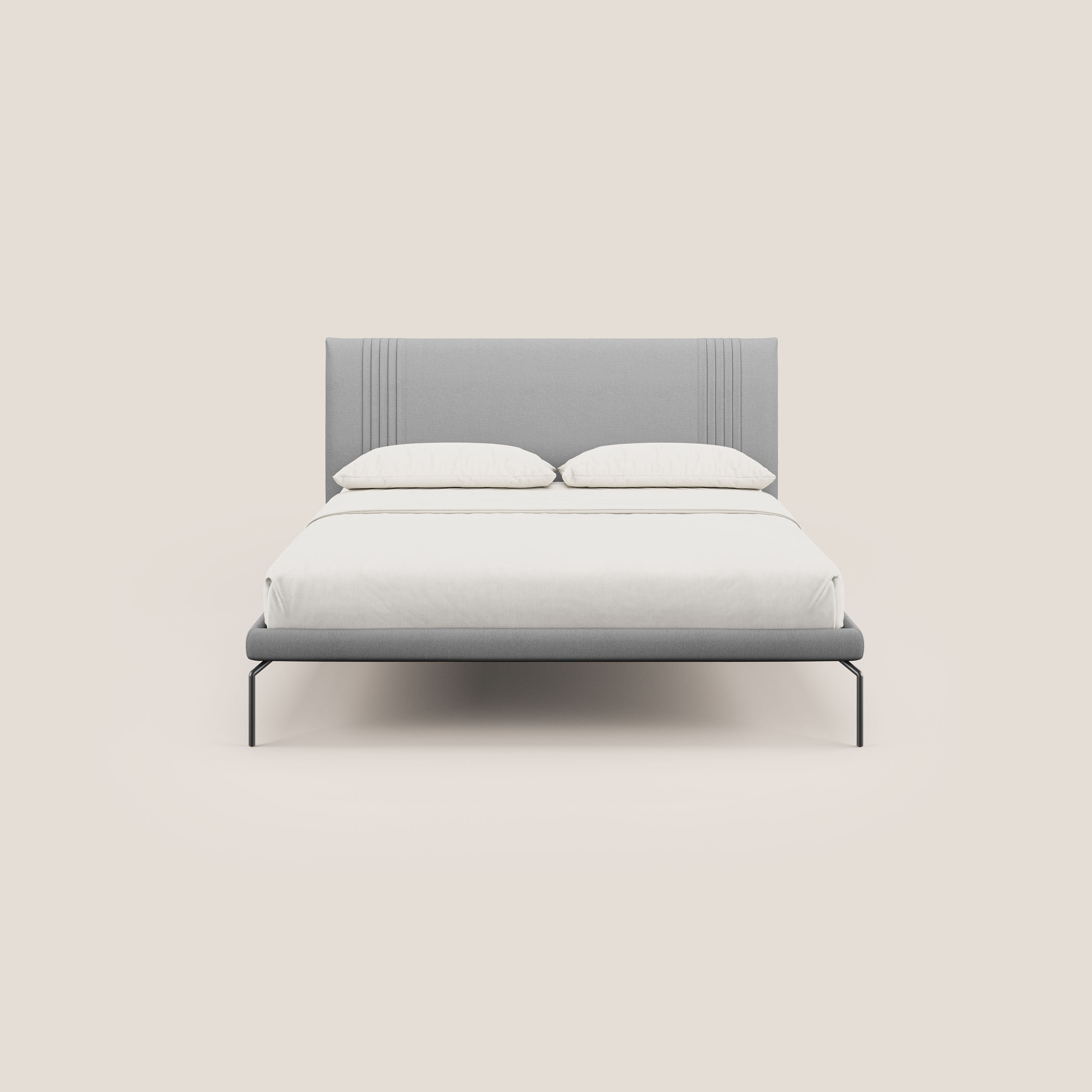 Finn letto imbottito con piedi alti in metallo in tessuto smacchiabile T05 grigio - divani.store
