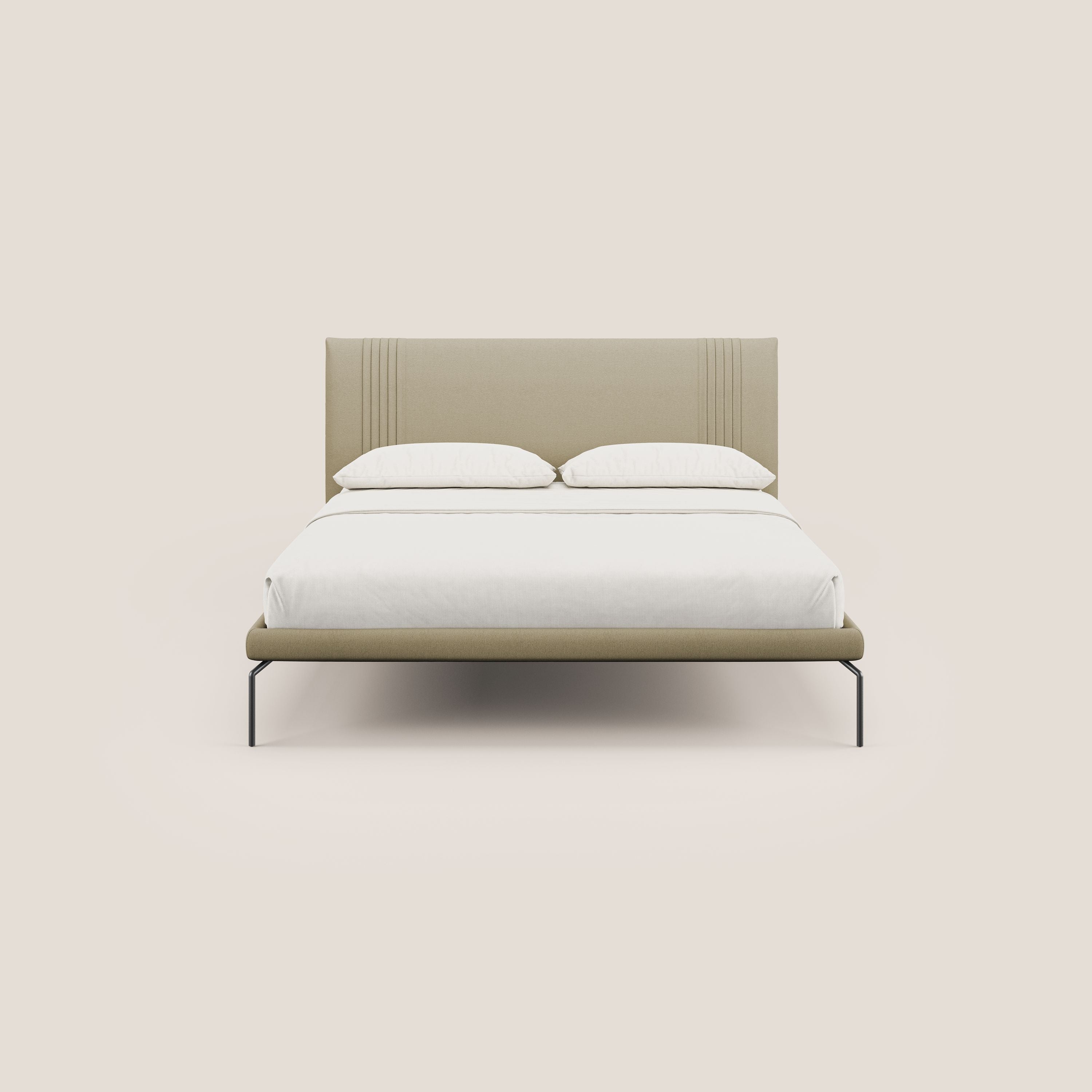 Finn letto imbottito con piedi alti in metallo in tessuto smacchiabile T05 cammello - divani.store