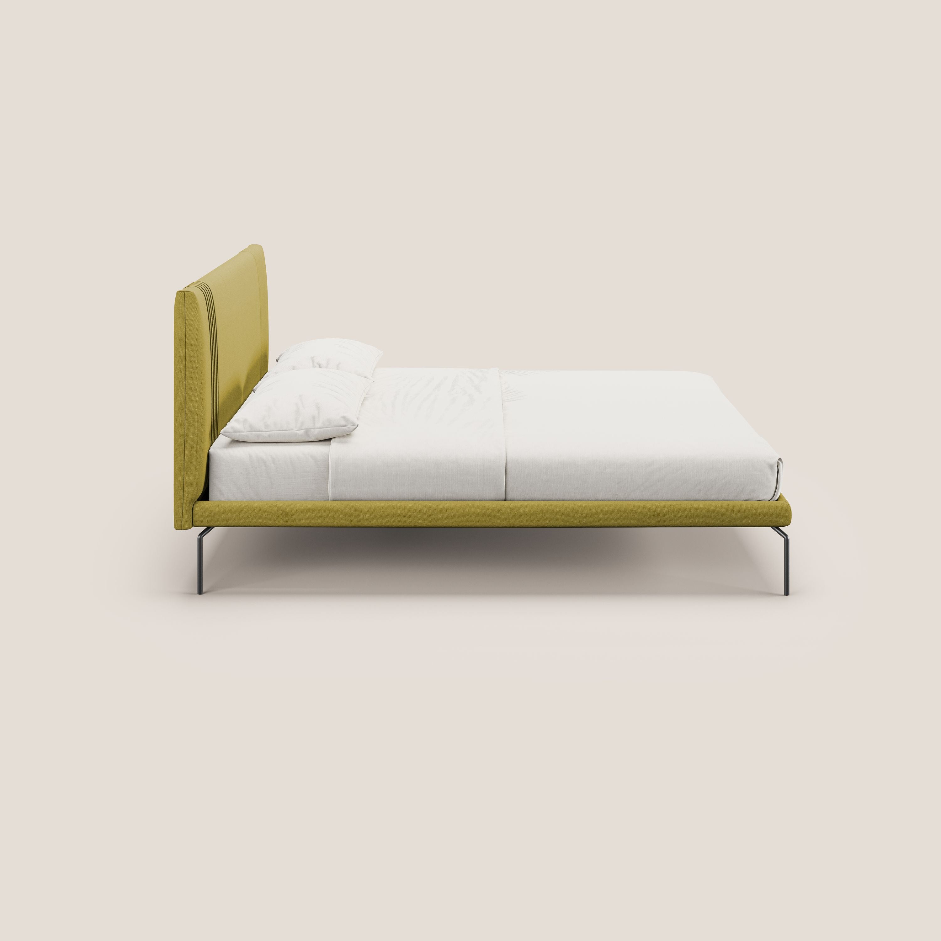 Finn letto imbottito con piedi alti in metallo in tessuto smacchiabile T05 giallo - divani.store
