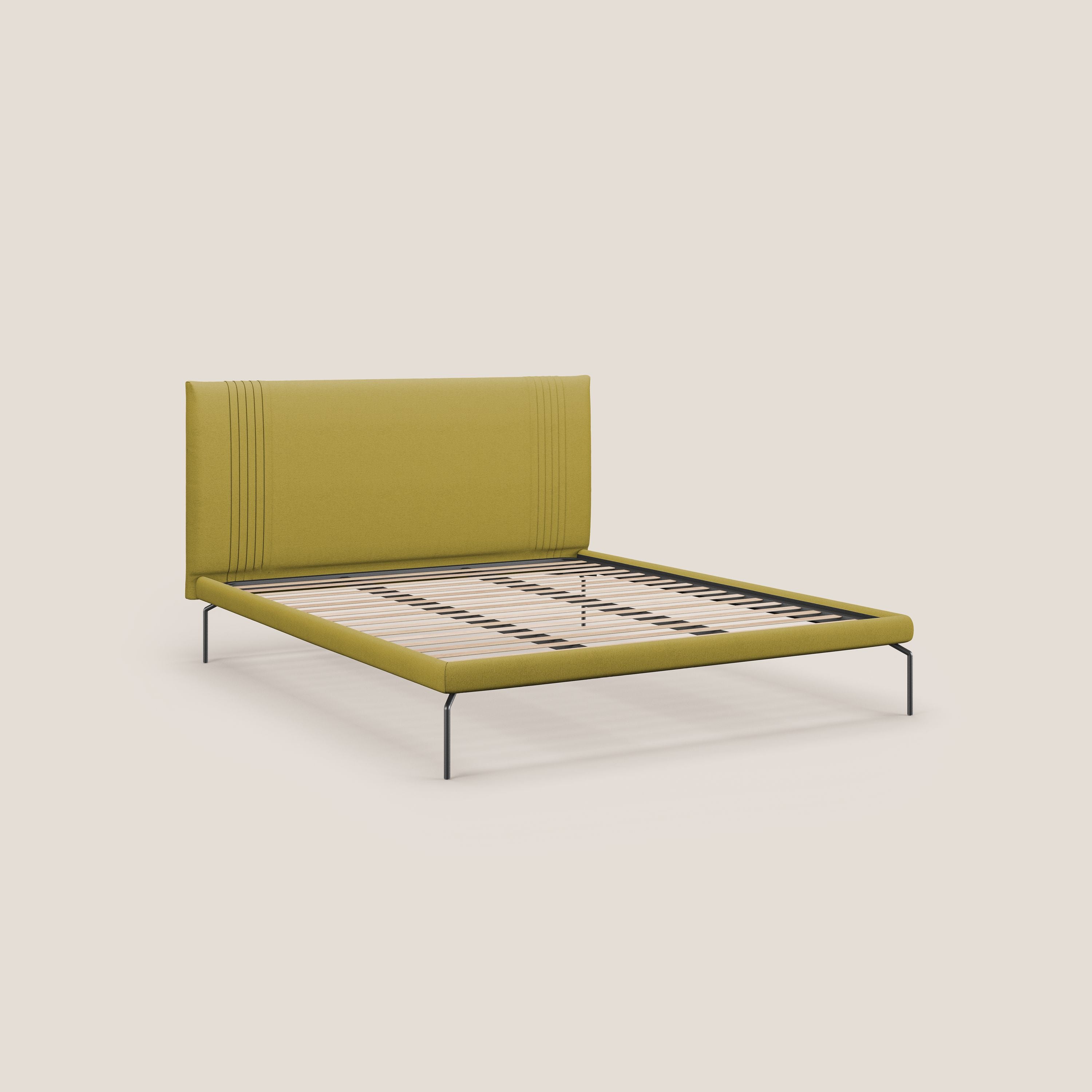 Finn letto imbottito con piedi alti in metallo in tessuto smacchiabile T05 giallo - divani.store