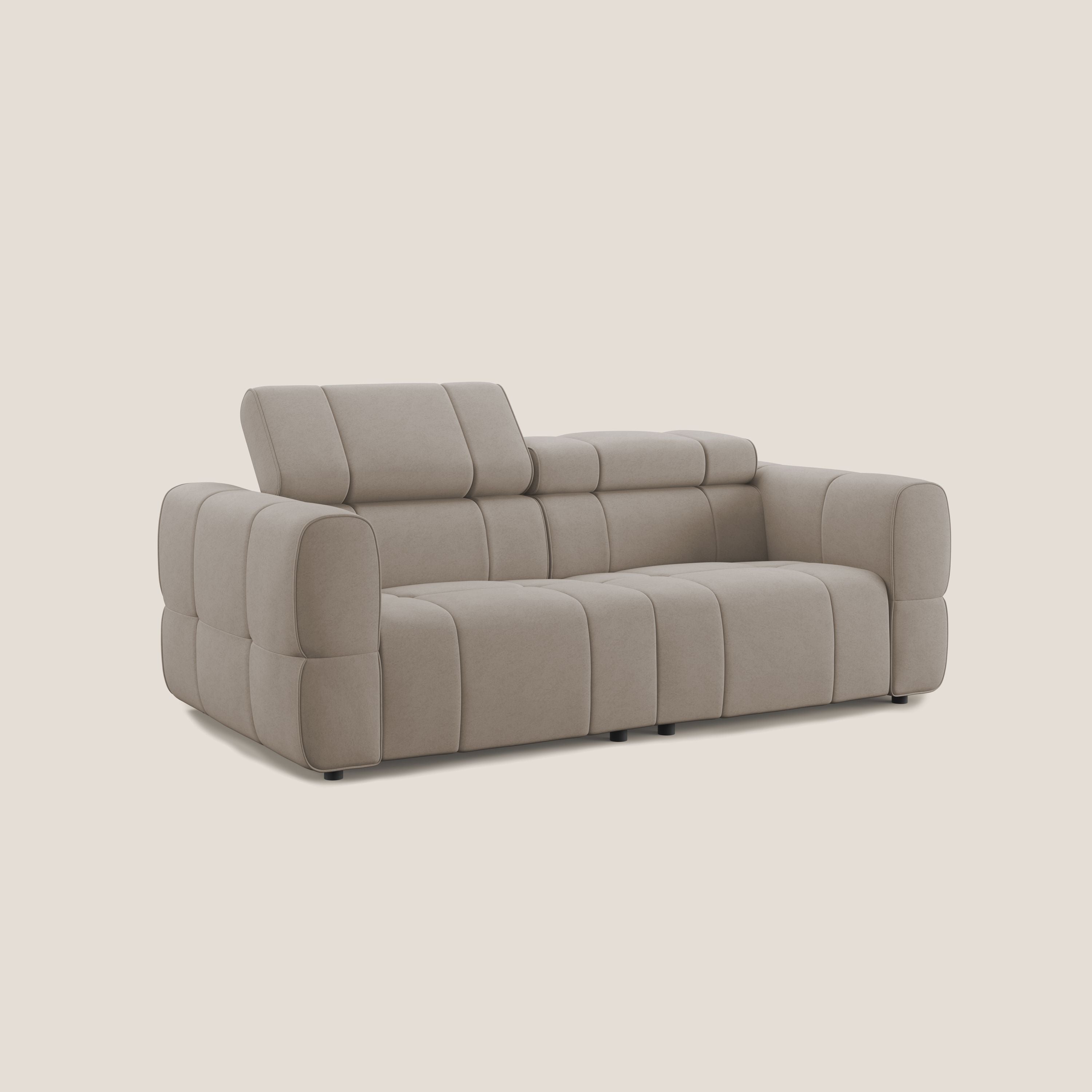 Giotto Divano modulare con opzione relax elettrico in microfibra effetto velluto impermeabile T09 tortora - divani.store