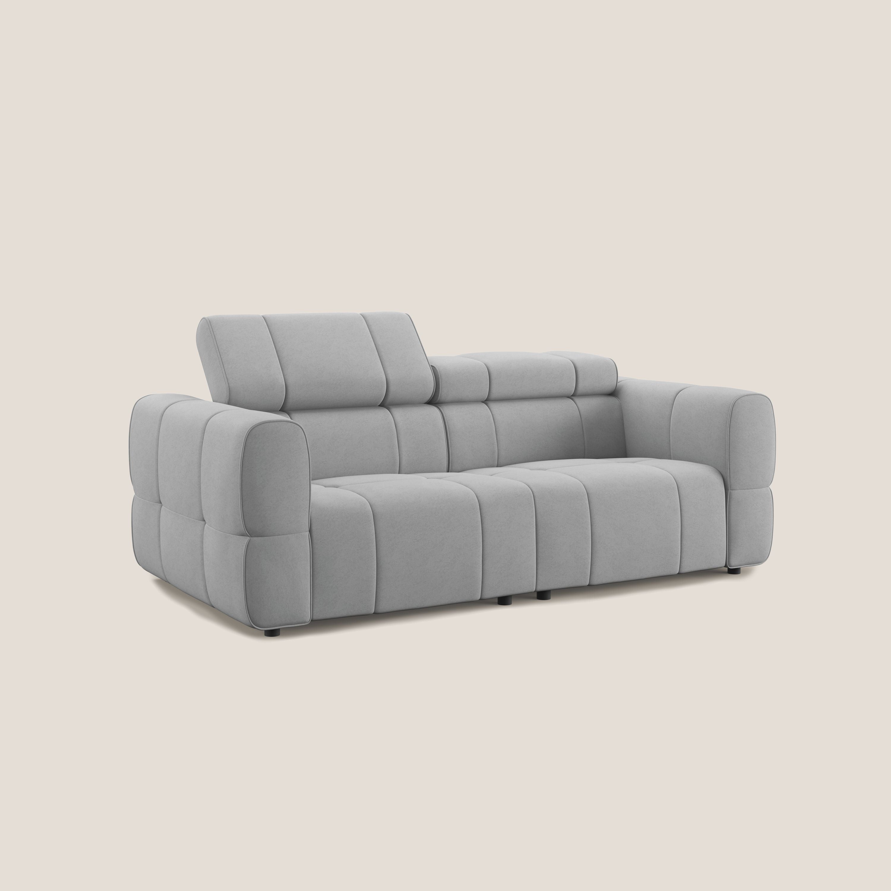 Giotto Divano modulare con opzione relax elettrico in microfibra effetto velluto impermeabile T09 grigio chiaro - divani.store
