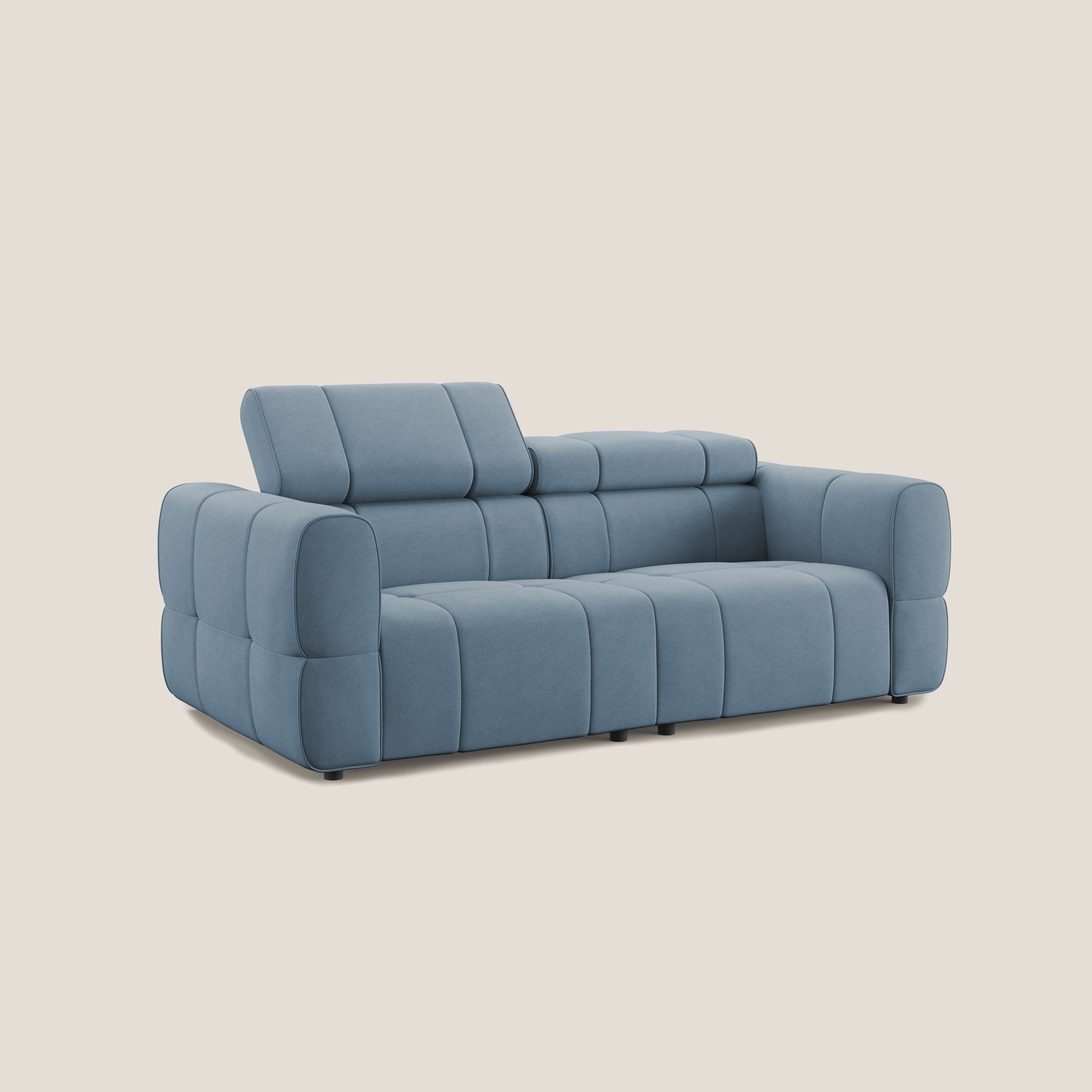 Giotto Divano modulare con opzione relax elettrico in microfibra effetto velluto impermeabile T09 carta da zucchero - divani.store