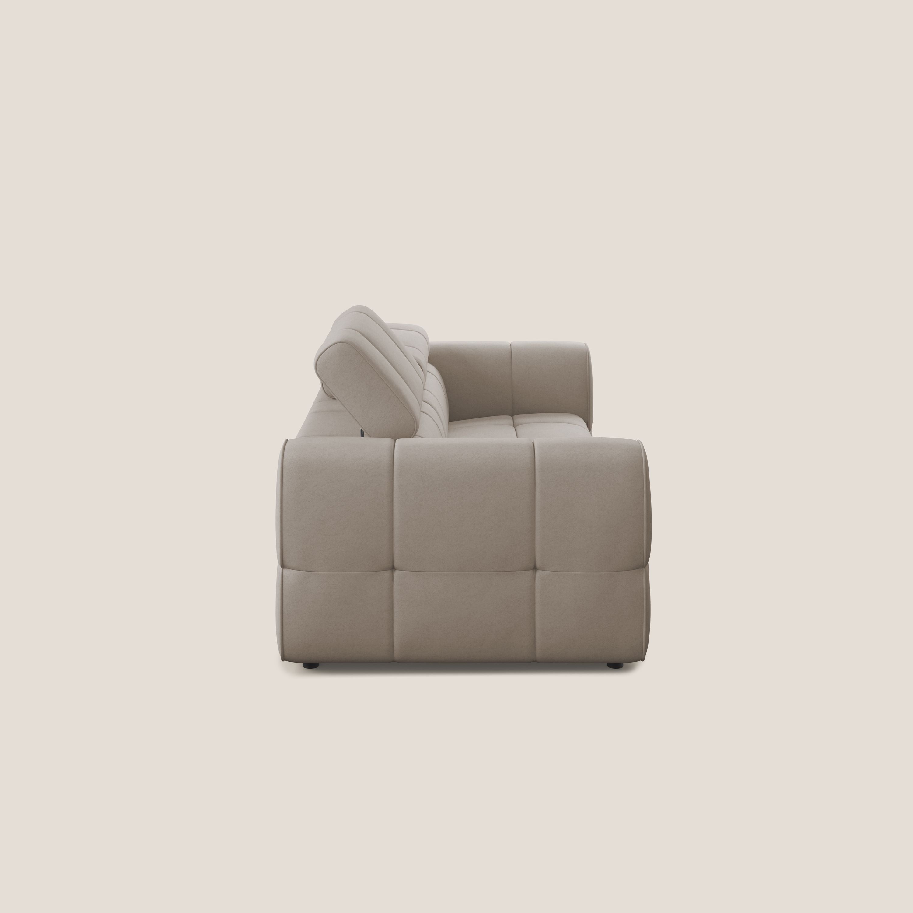 Giotto Divano modulare con opzione relax elettrico in microfibra effetto velluto impermeabile T09 tortora - divani.store