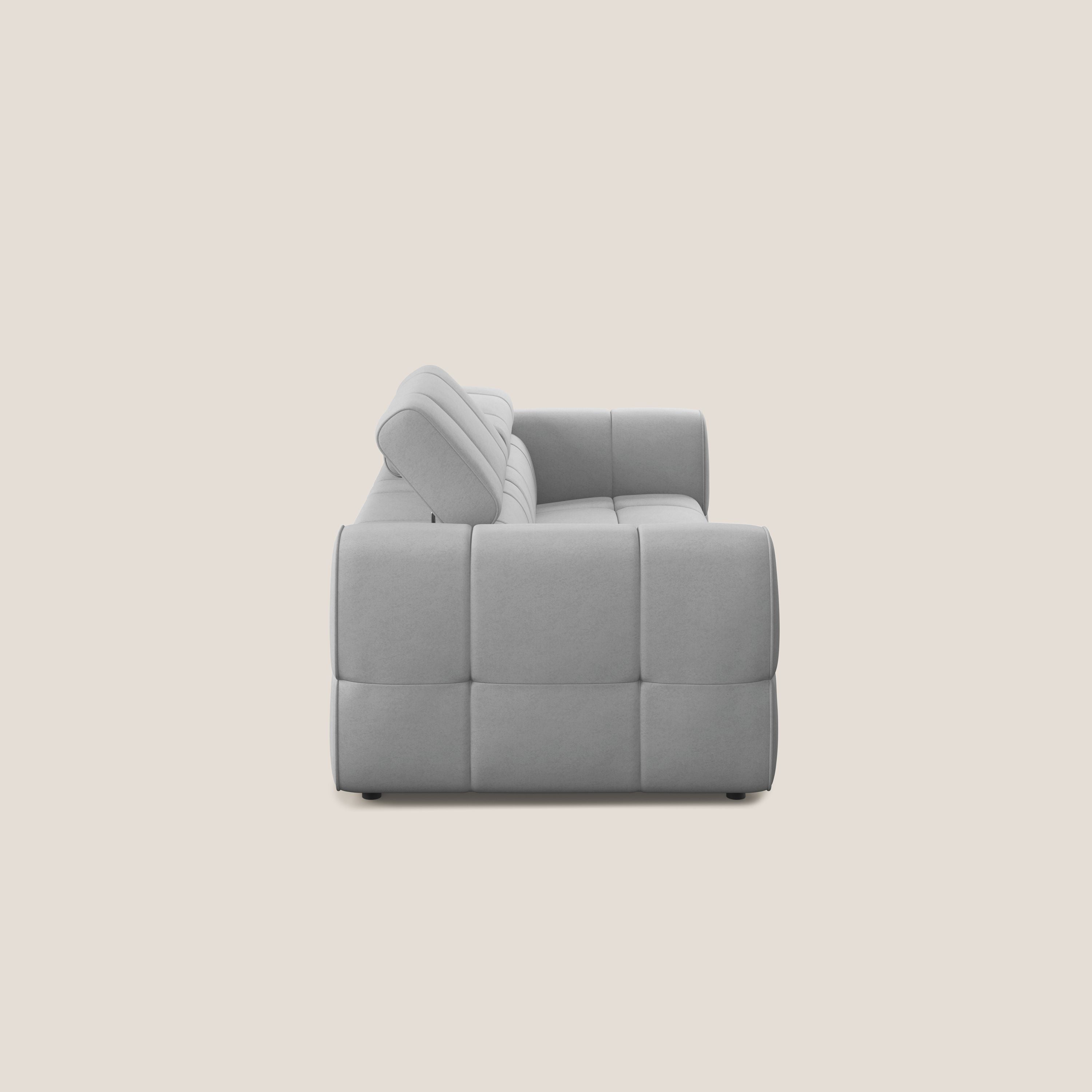 Giotto Divano modulare con opzione relax elettrico in microfibra effetto velluto impermeabile T09 grigio chiaro - divani.store