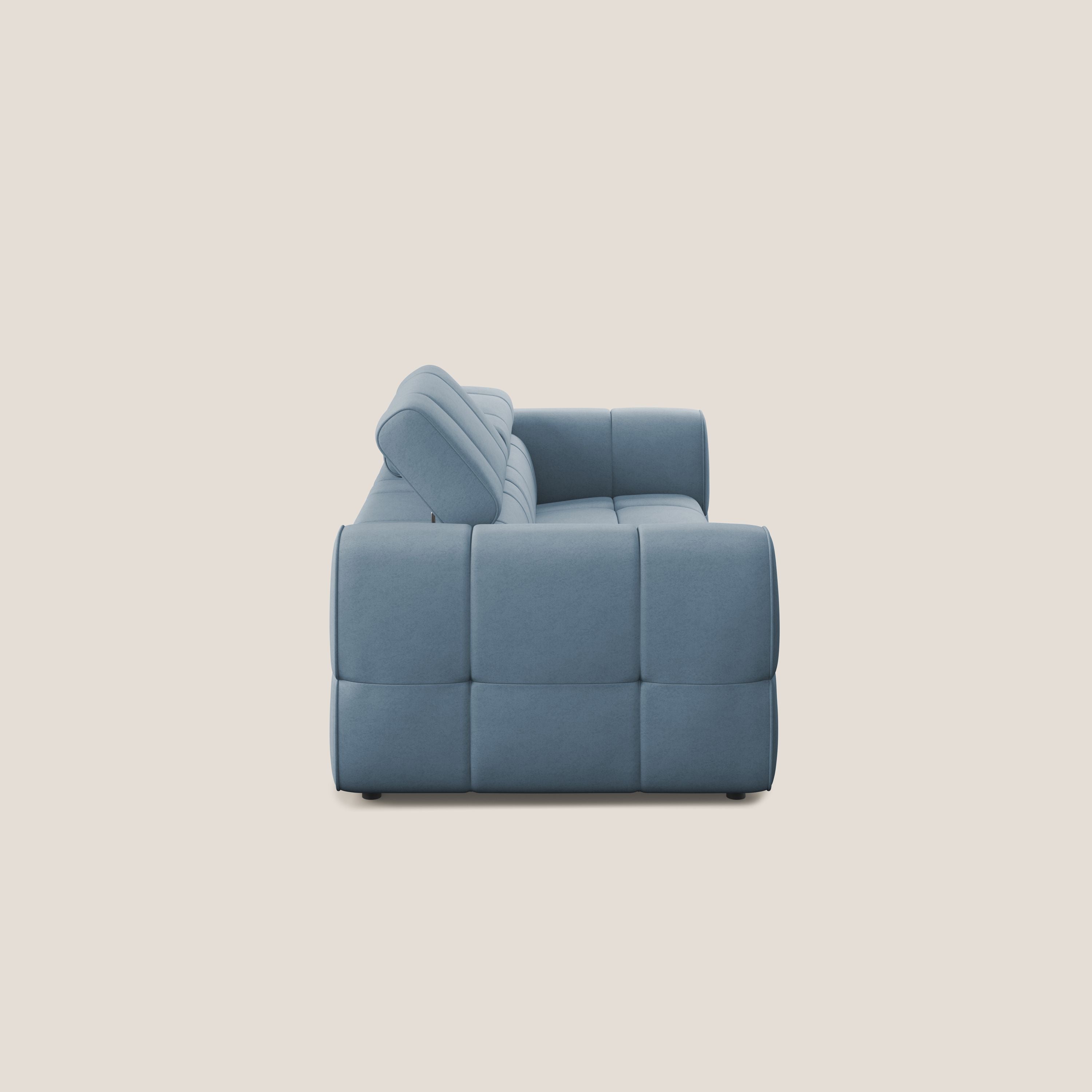 Giotto Divano modulare con opzione relax elettrico in microfibra effetto velluto impermeabile T09 carta da zucchero - divani.store