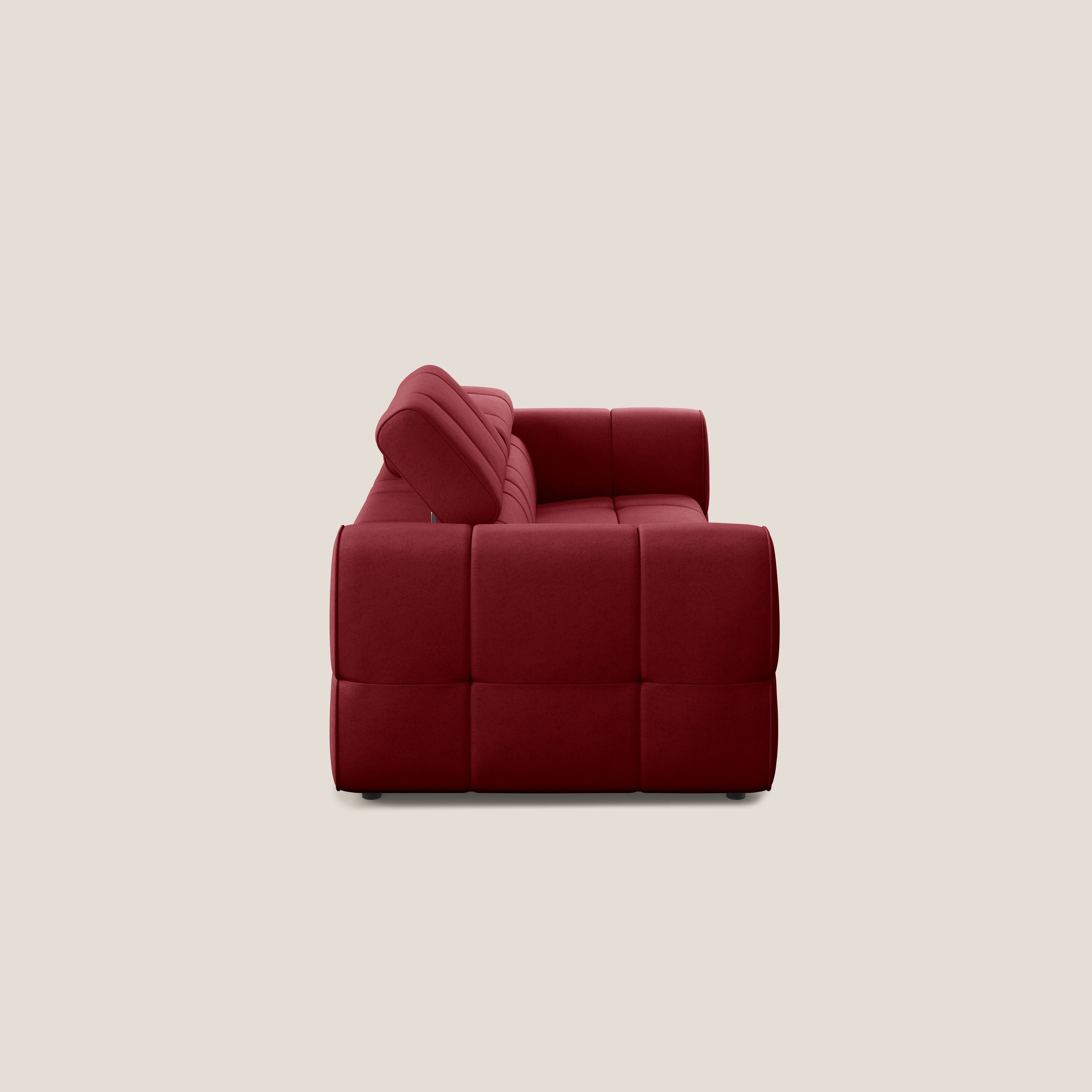 Giotto Divano modulare con opzione relax elettrico in microfibra effetto velluto impermeabile T09 rosso - divani.store