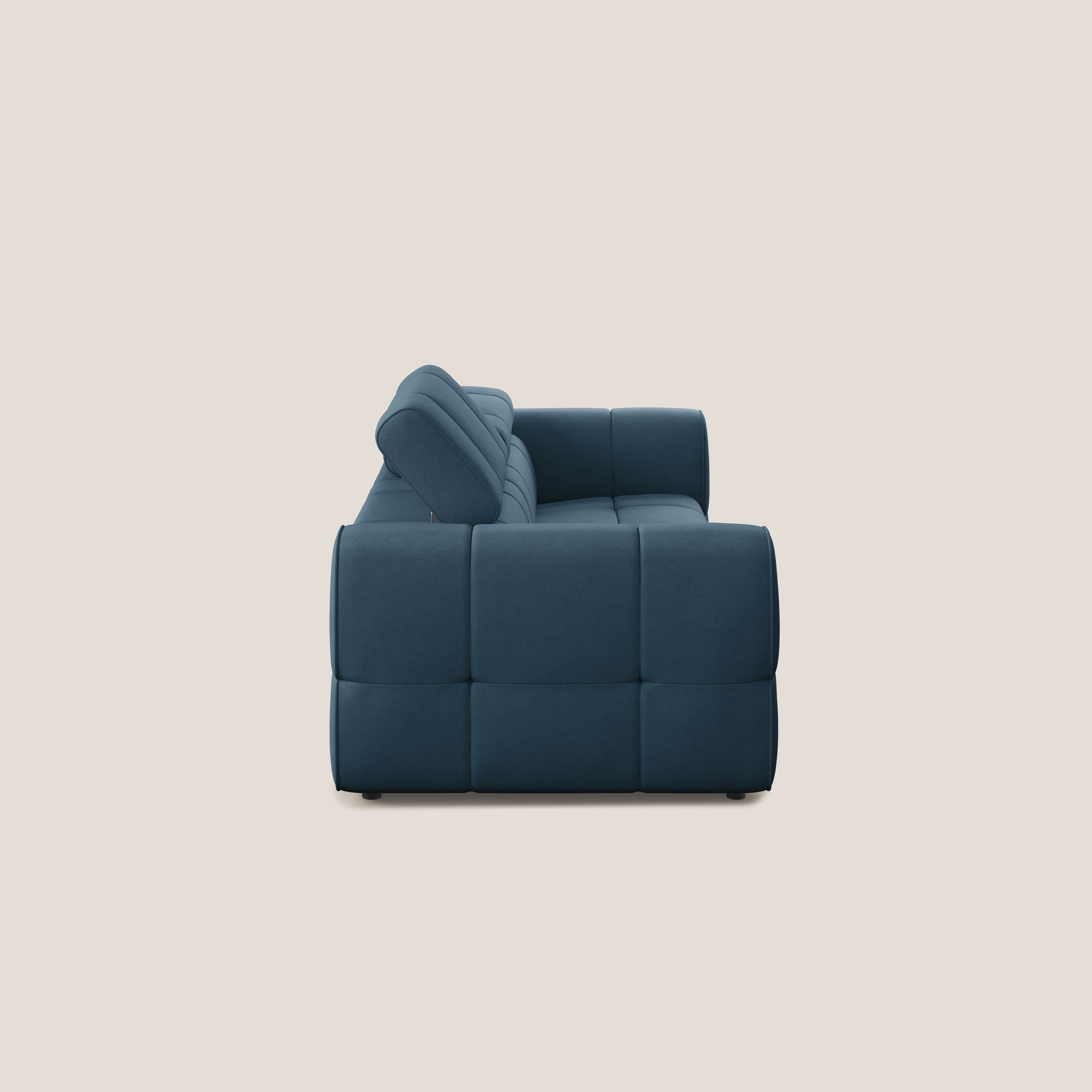 Giotto Divano modulare con opzione relax elettrico in microfibra effetto velluto impermeabile T09 blu - divani.store