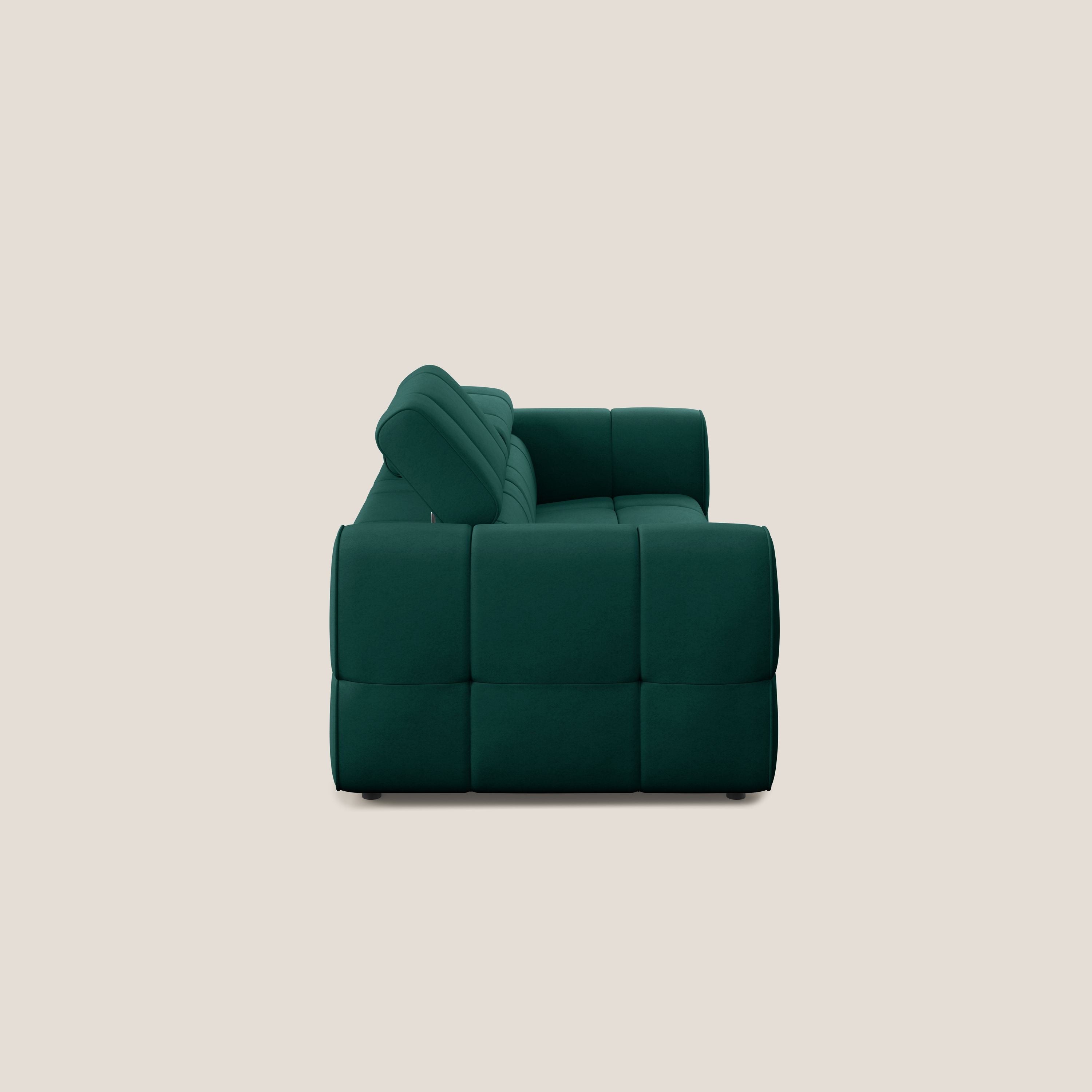 Giotto Divano modulare con opzione relax elettrico in microfibra effetto velluto impermeabile T09 verde - divani.store