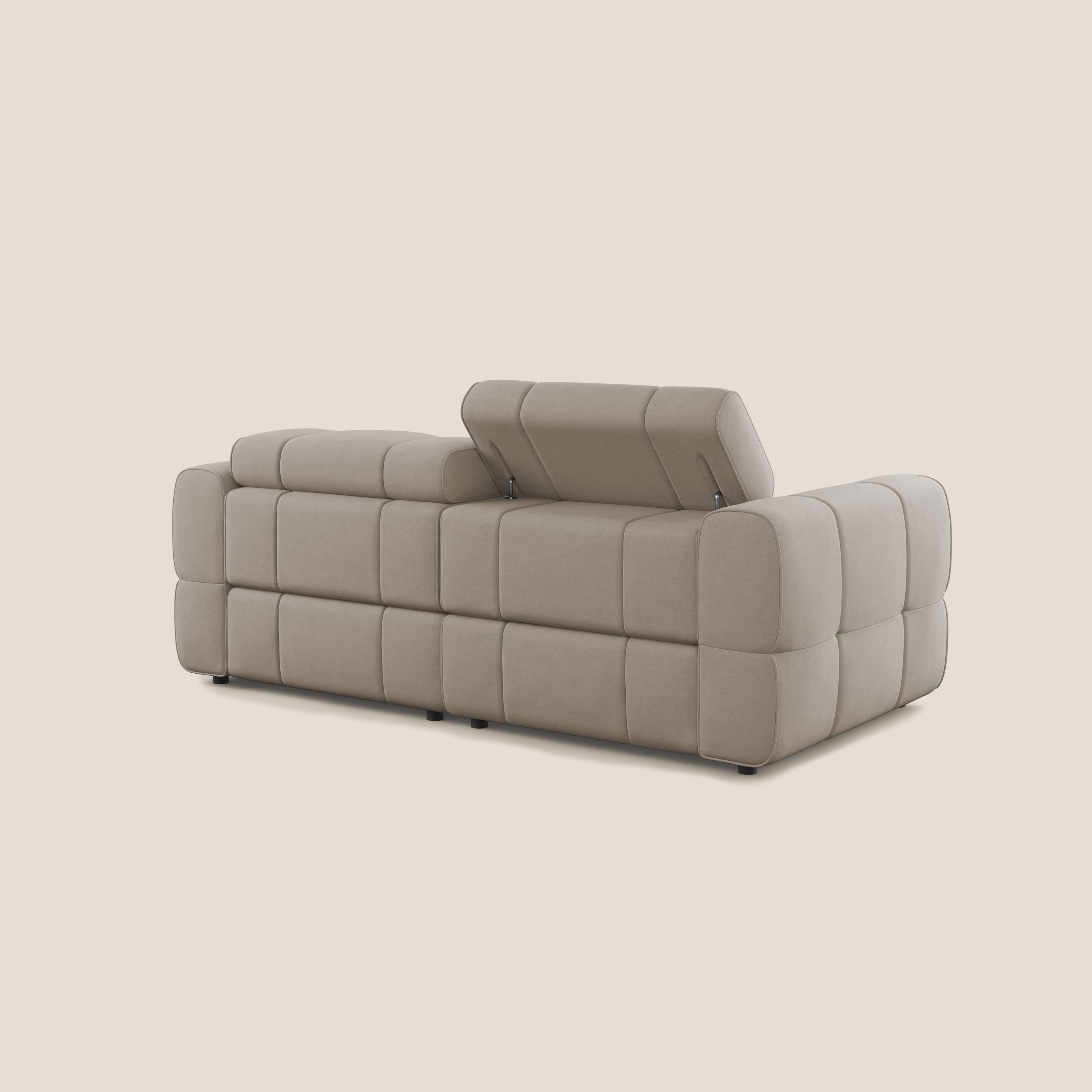 Giotto Divano modulare con opzione relax elettrico in microfibra effetto velluto impermeabile T09 tortora - divani.store