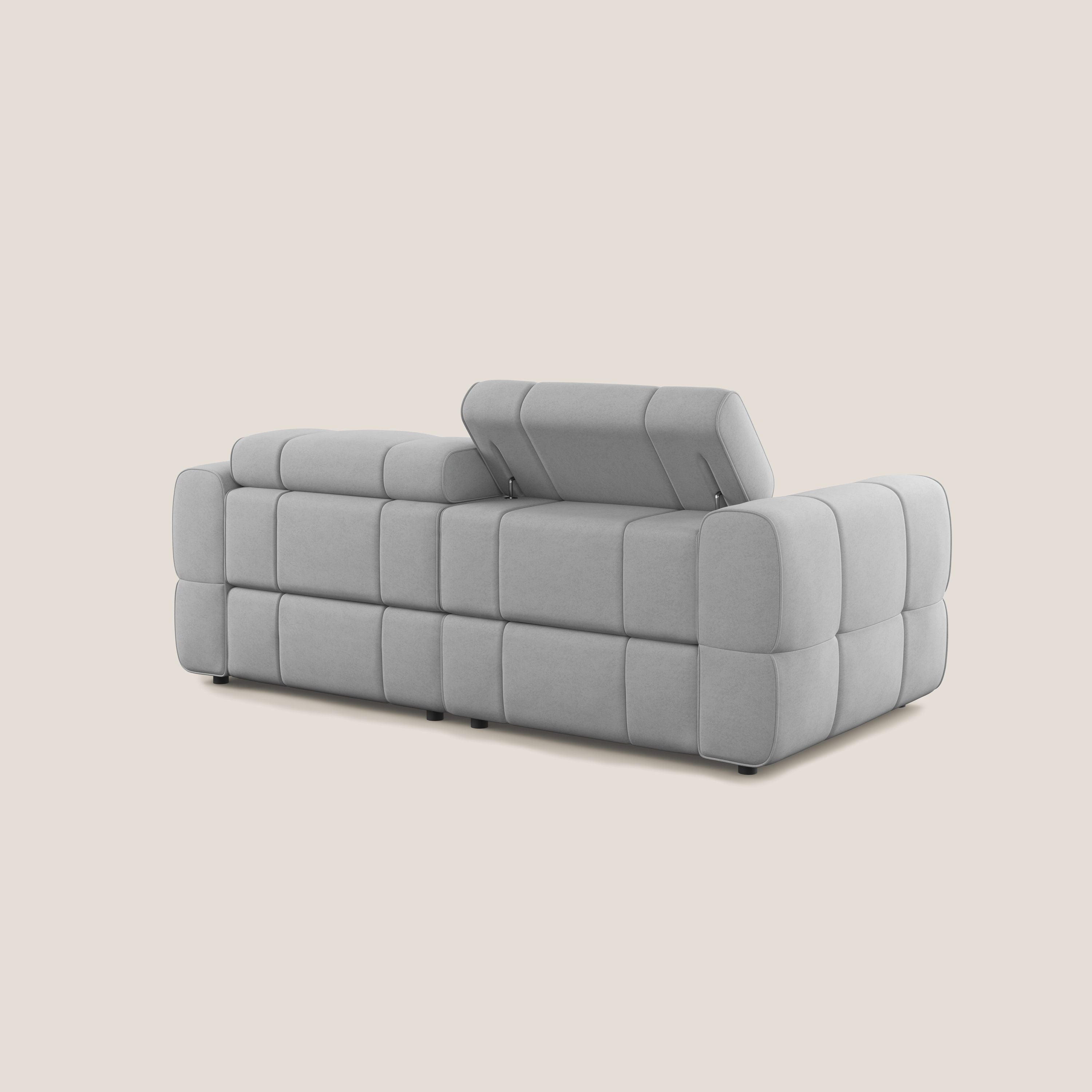 Giotto Divano modulare con opzione relax elettrico in microfibra effetto velluto impermeabile T09 grigio chiaro - divani.store