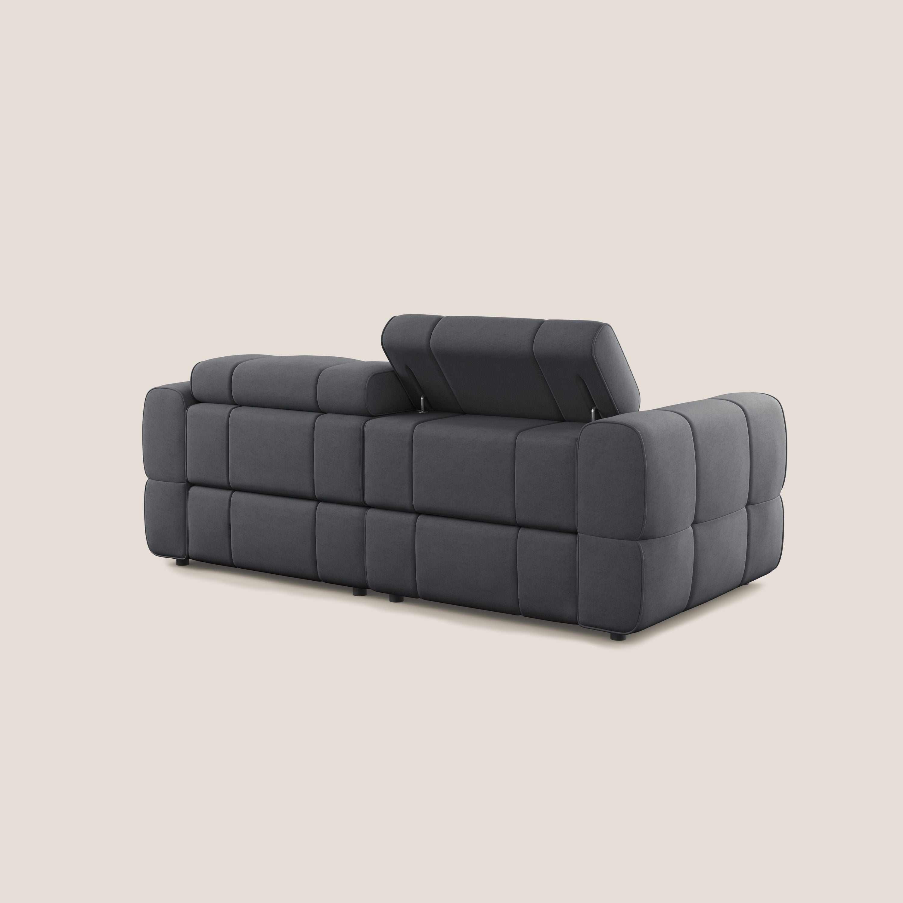 Giotto Divano modulare con opzione relax elettrico in microfibra effetto velluto impermeabile T09 grigio - divani.store