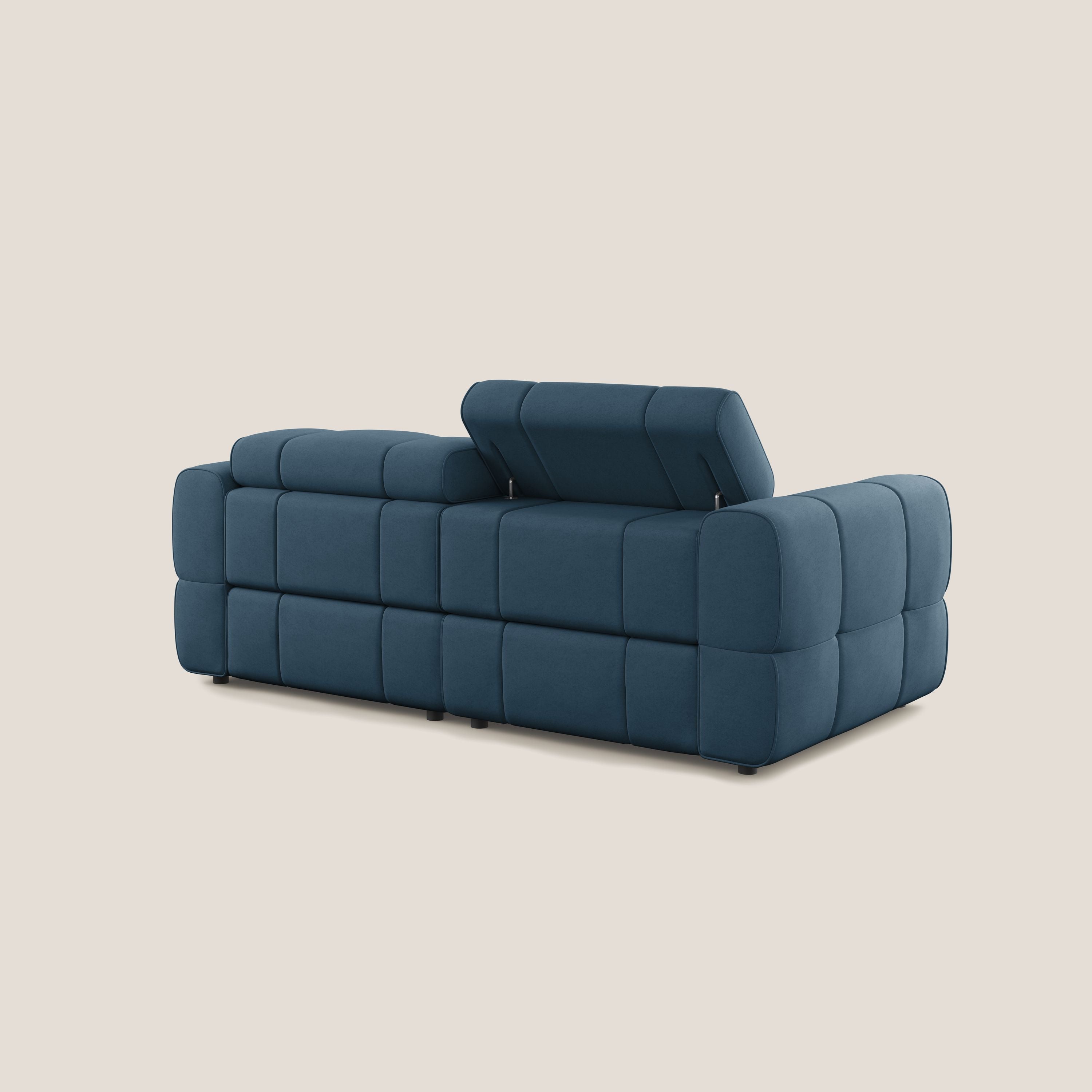 Giotto Divano modulare con opzione relax elettrico in microfibra effetto velluto impermeabile T09 blu - divani.store