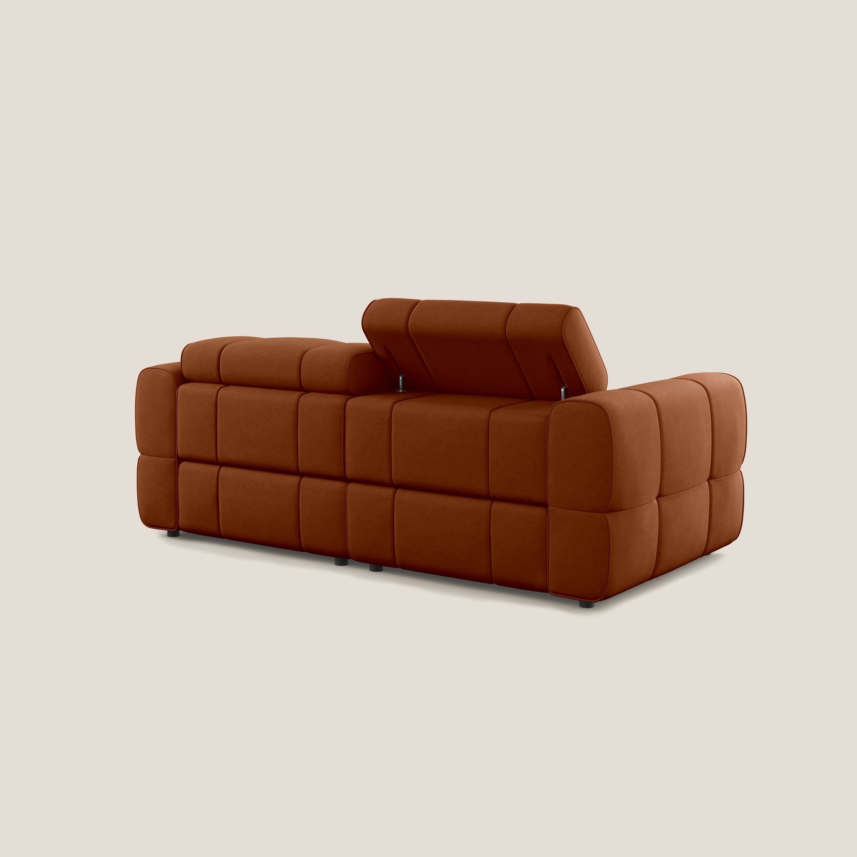Giotto Divano modulare con opzione relax elettrico in microfibra effetto velluto impermeabile T09 ruggine - divani.store