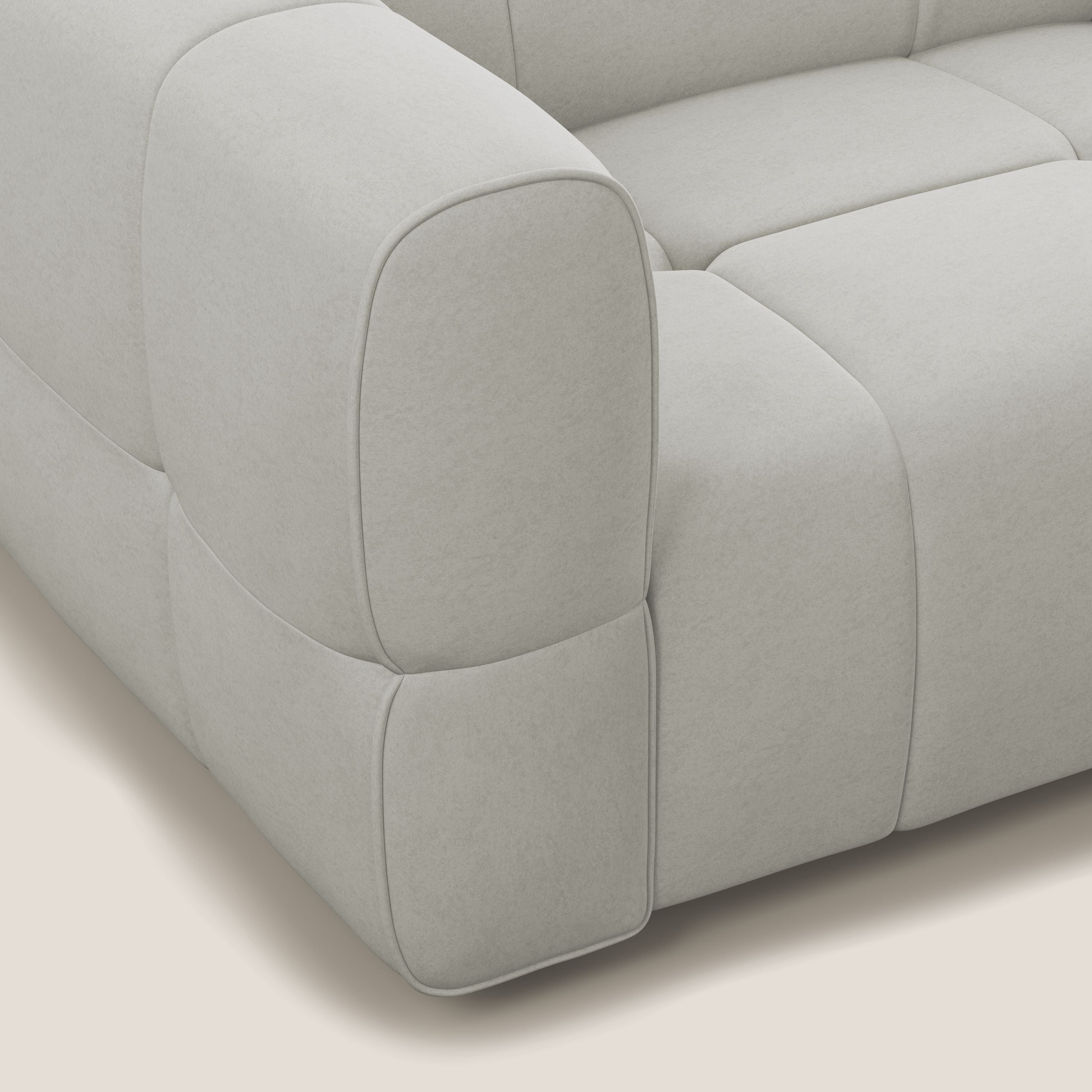 Giotto Divano modulare con opzione relax elettrico in microfibra effetto velluto impermeabile T09 panna - divani.store