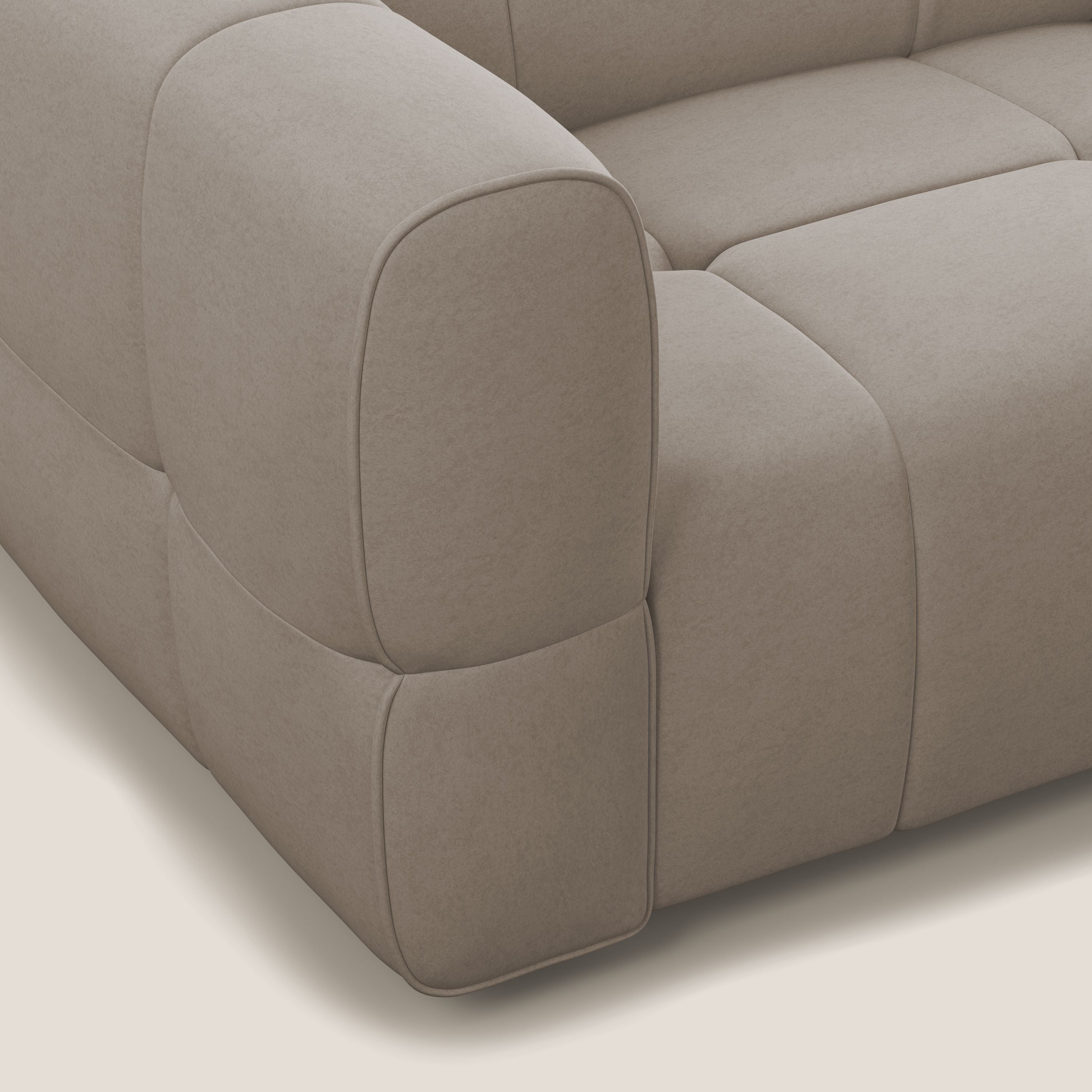 Giotto Divano modulare con opzione relax elettrico in microfibra effetto velluto impermeabile T09 tortora - divani.store