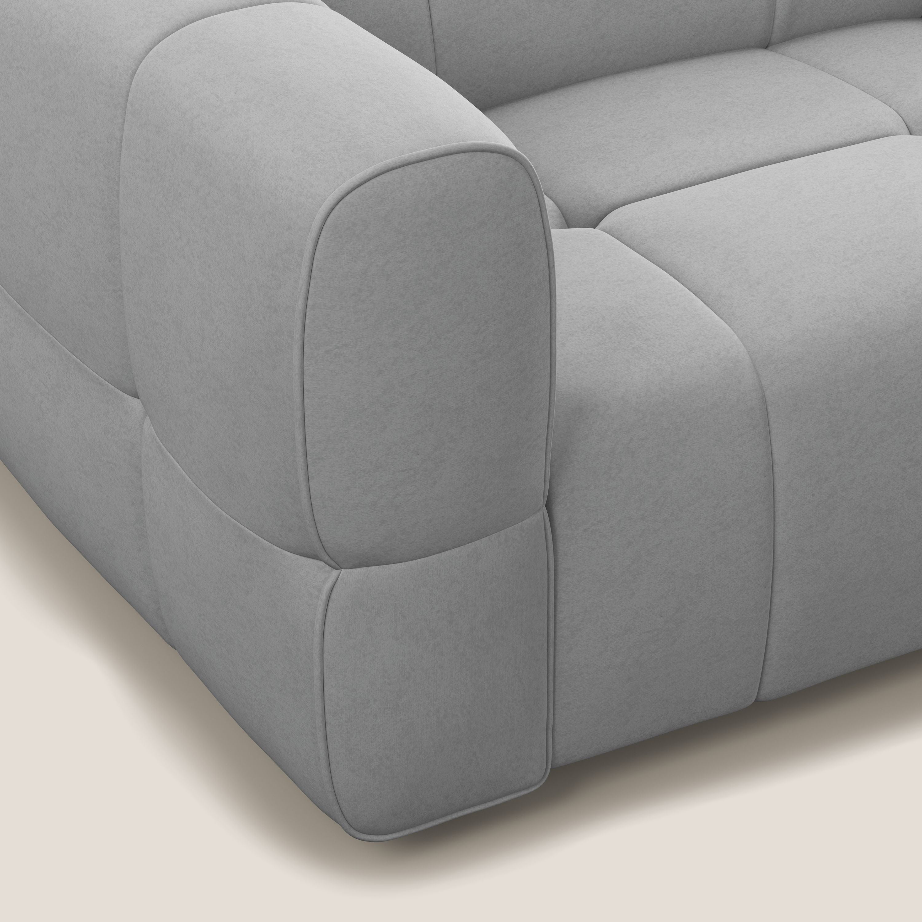 Giotto Divano modulare con opzione relax elettrico in microfibra effetto velluto impermeabile T09 grigio chiaro - divani.store