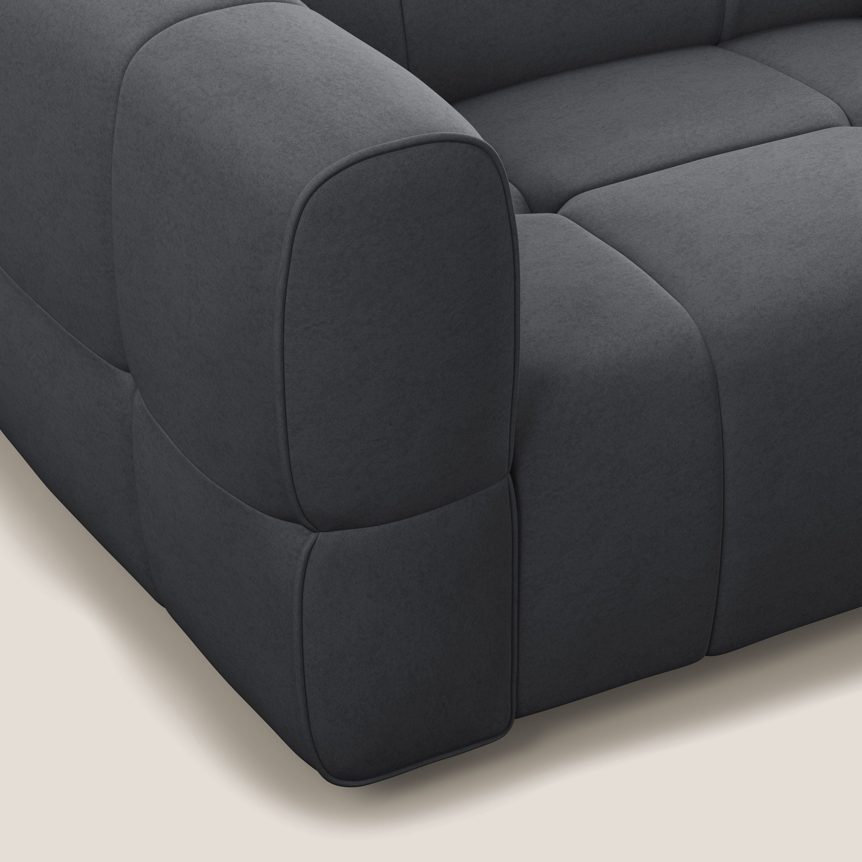 Giotto Divano modulare con opzione relax elettrico in microfibra effetto velluto impermeabile T09 grigio - divani.store
