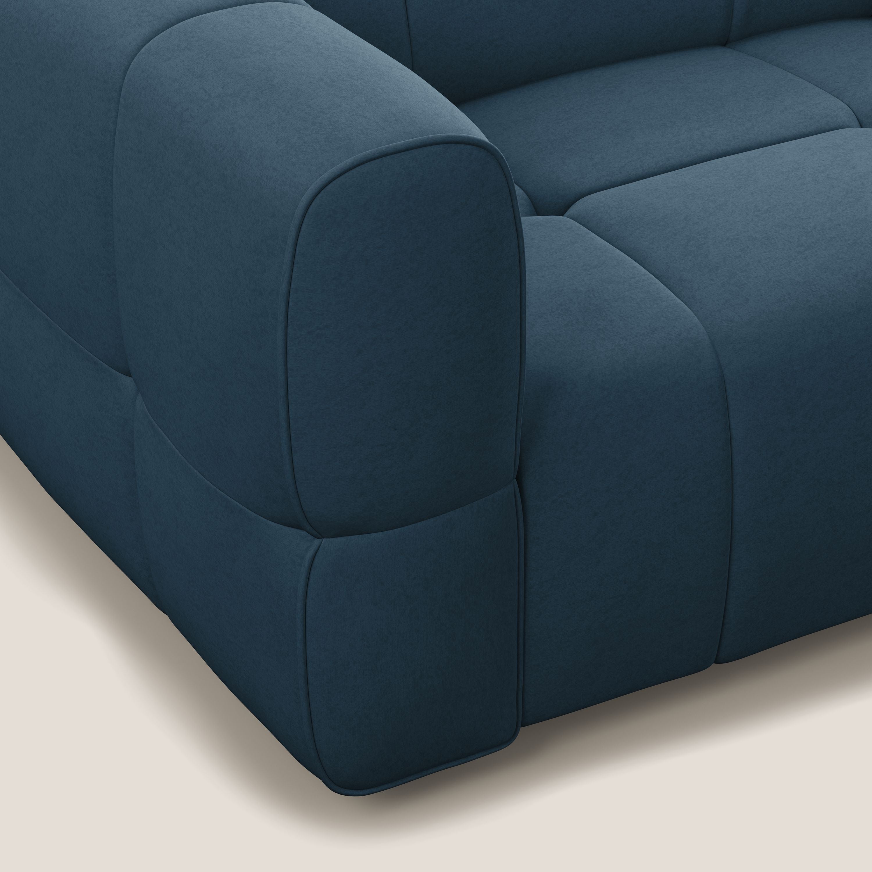 Giotto Divano modulare a 3 sedute con opzione relax elettrico in microfibra effetto velluto impermeabile T09 blu - divani.store