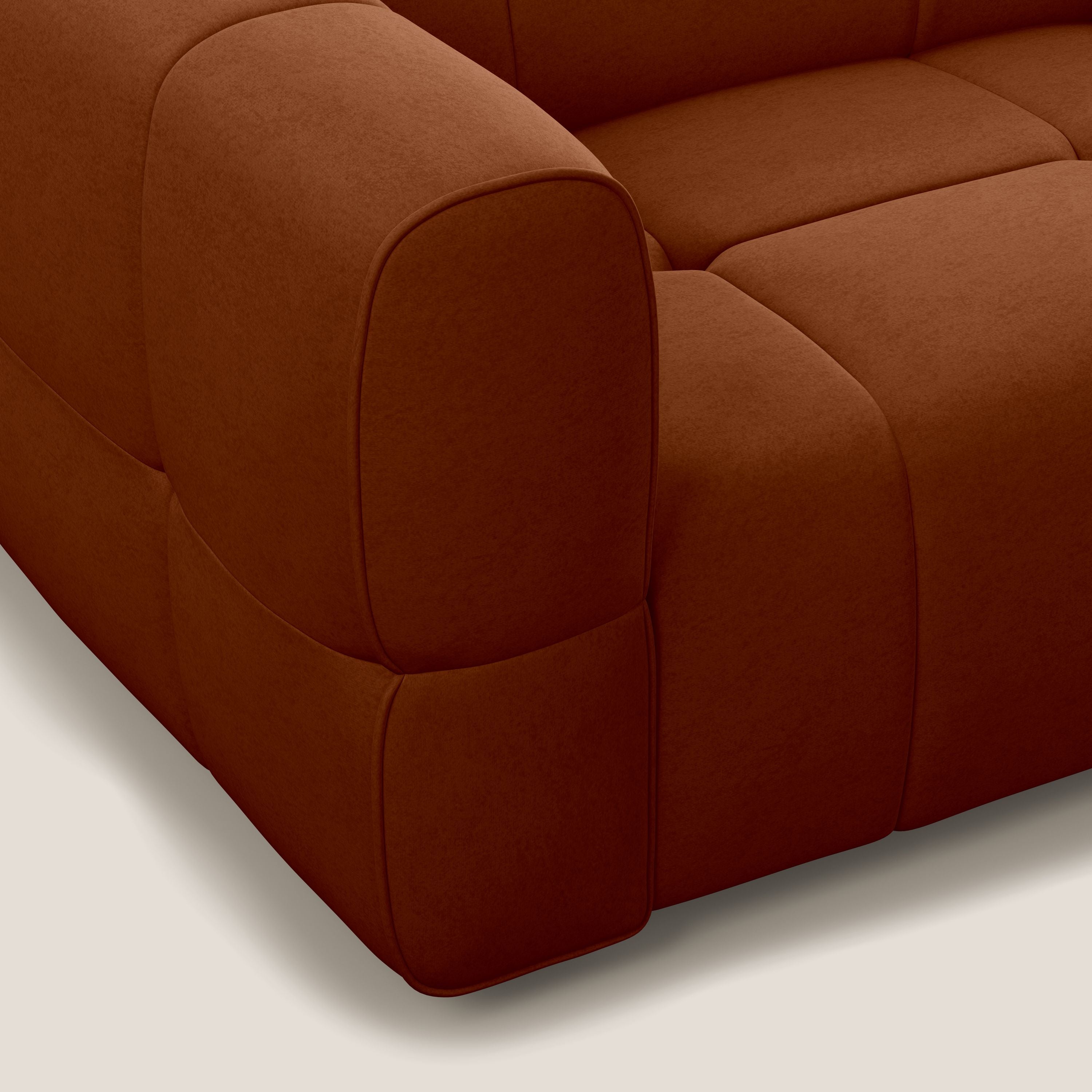 Giotto Divano modulare con opzione relax elettrico in microfibra effetto velluto impermeabile T09 ruggine - divani.store