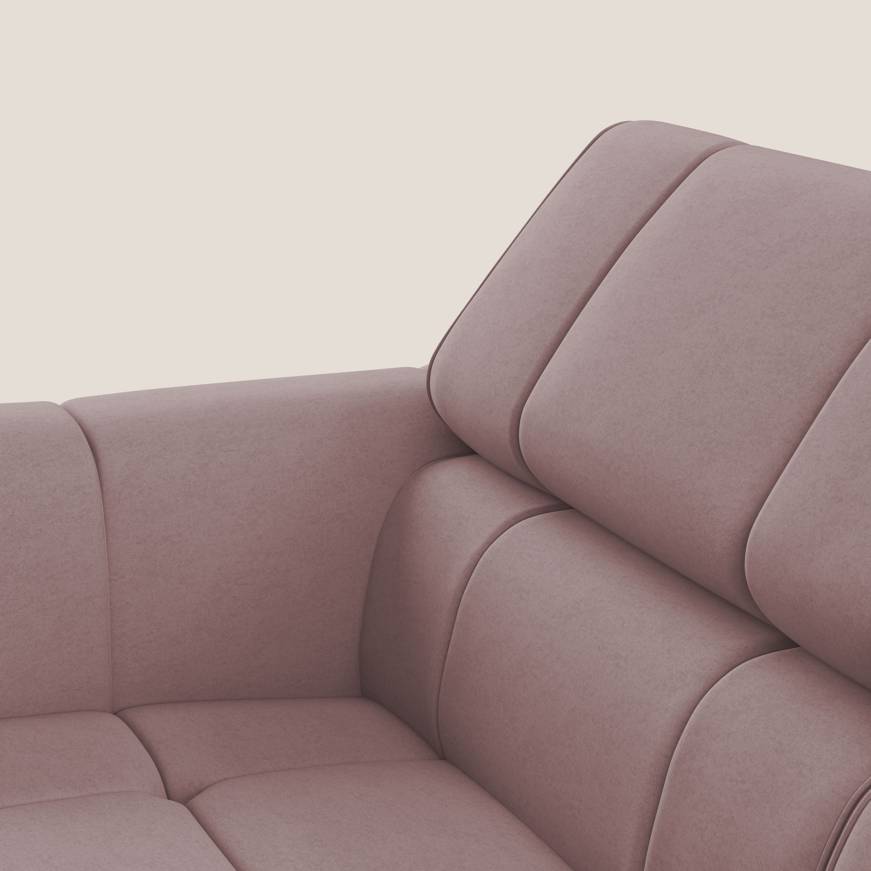 Giotto Divano modulare con opzione relax elettrico in microfibra effetto velluto impermeabile T09 rosa - divani.store