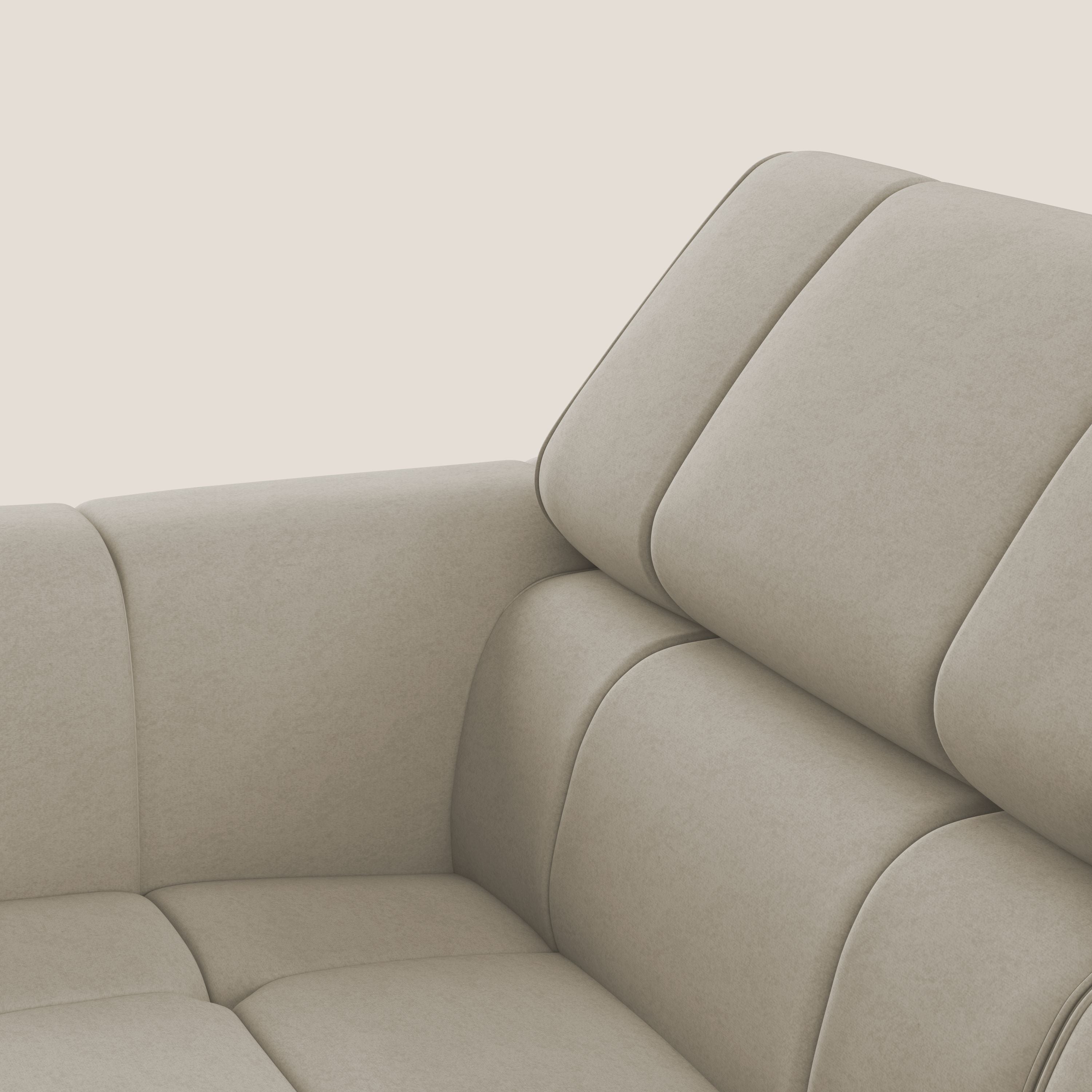 Giotto Divano modulare a 3 sedute con opzione relax elettrico in microfibra effetto velluto impermeabile T09 beige - divani.store
