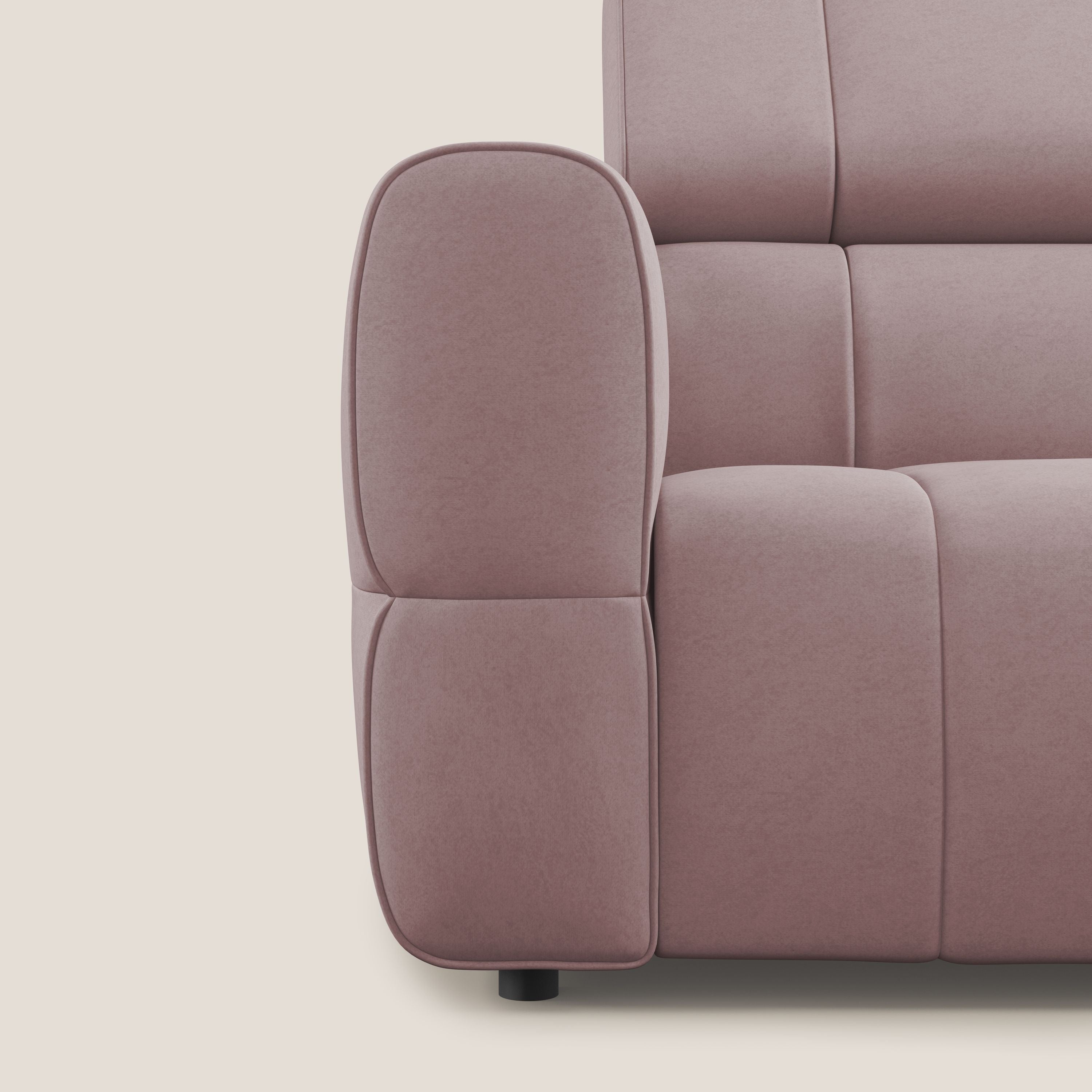 Giotto Divano modulare con opzione relax elettrico in microfibra effetto velluto impermeabile T09 rosa - divani.store