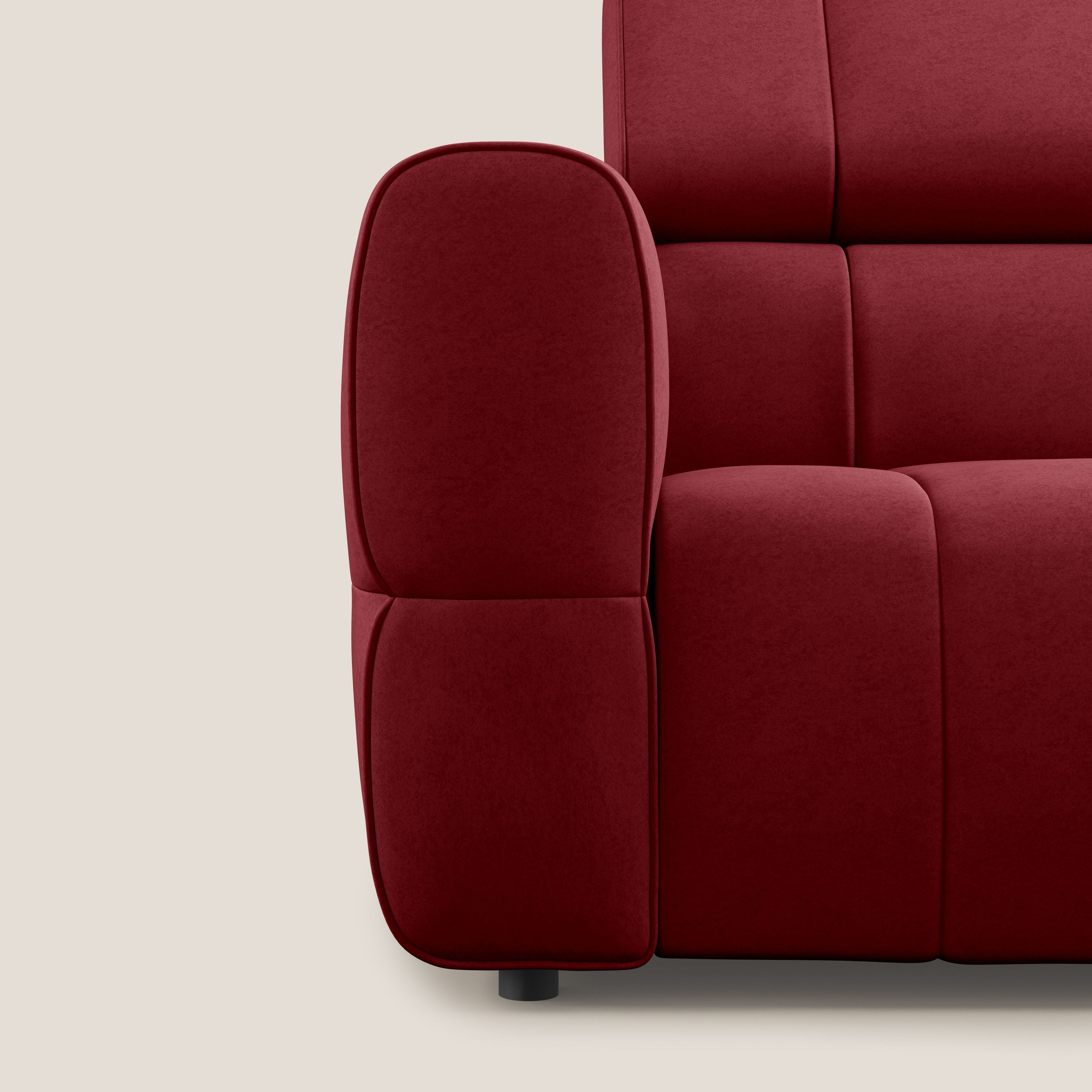 Giotto Divano modulare con opzione relax elettrico in microfibra effetto velluto impermeabile T09 rosso - divani.store