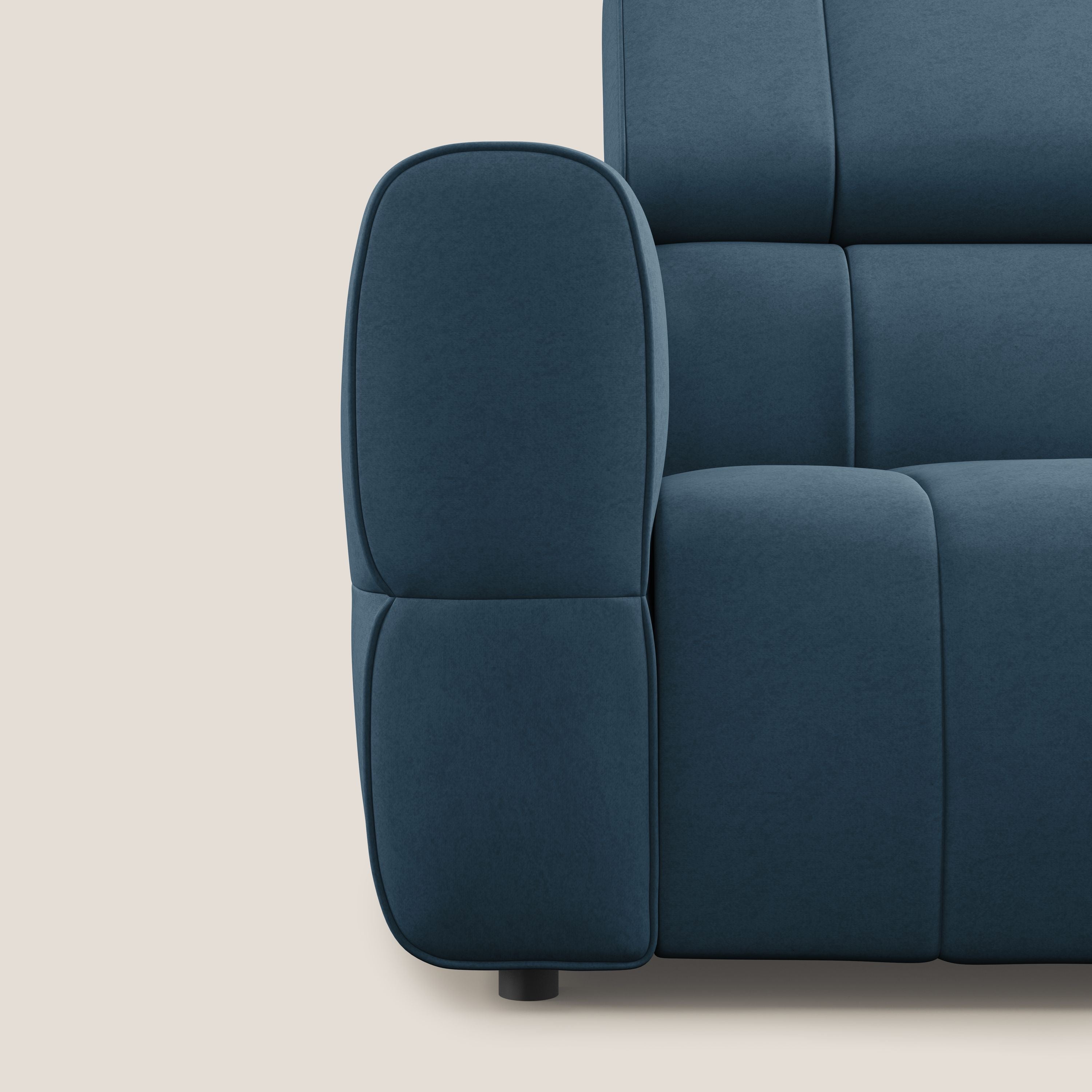 Giotto Divano modulare a 3 sedute con opzione relax elettrico in microfibra effetto velluto impermeabile T09 blu - divani.store