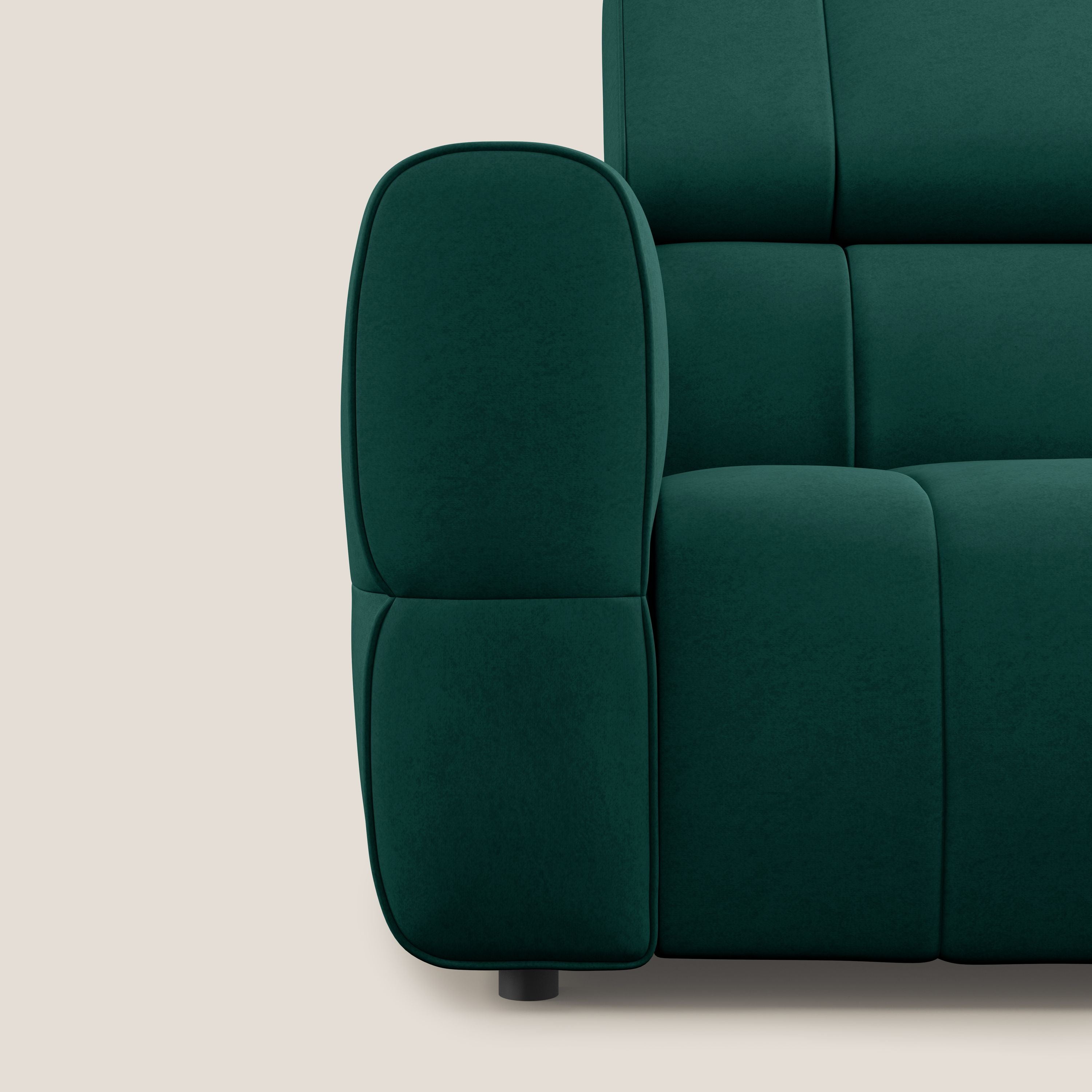 Giotto Divano modulare a 3 sedute con opzione relax elettrico in microfibra effetto velluto impermeabile T09 verde - divani.store