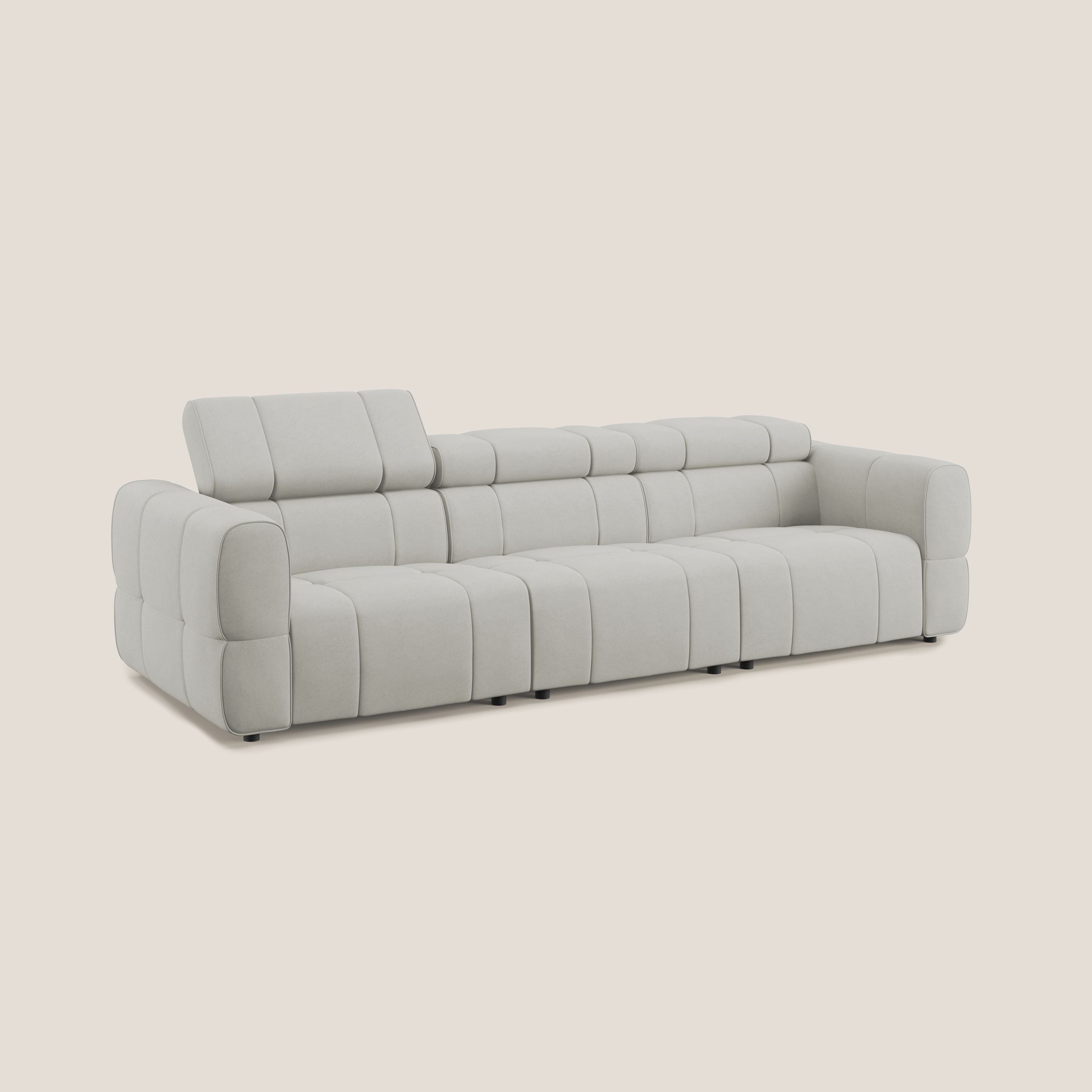 Giotto Divano modulare a 3 sedute con opzione relax elettrico in microfibra effetto velluto impermeabile T09 panna - divani.store