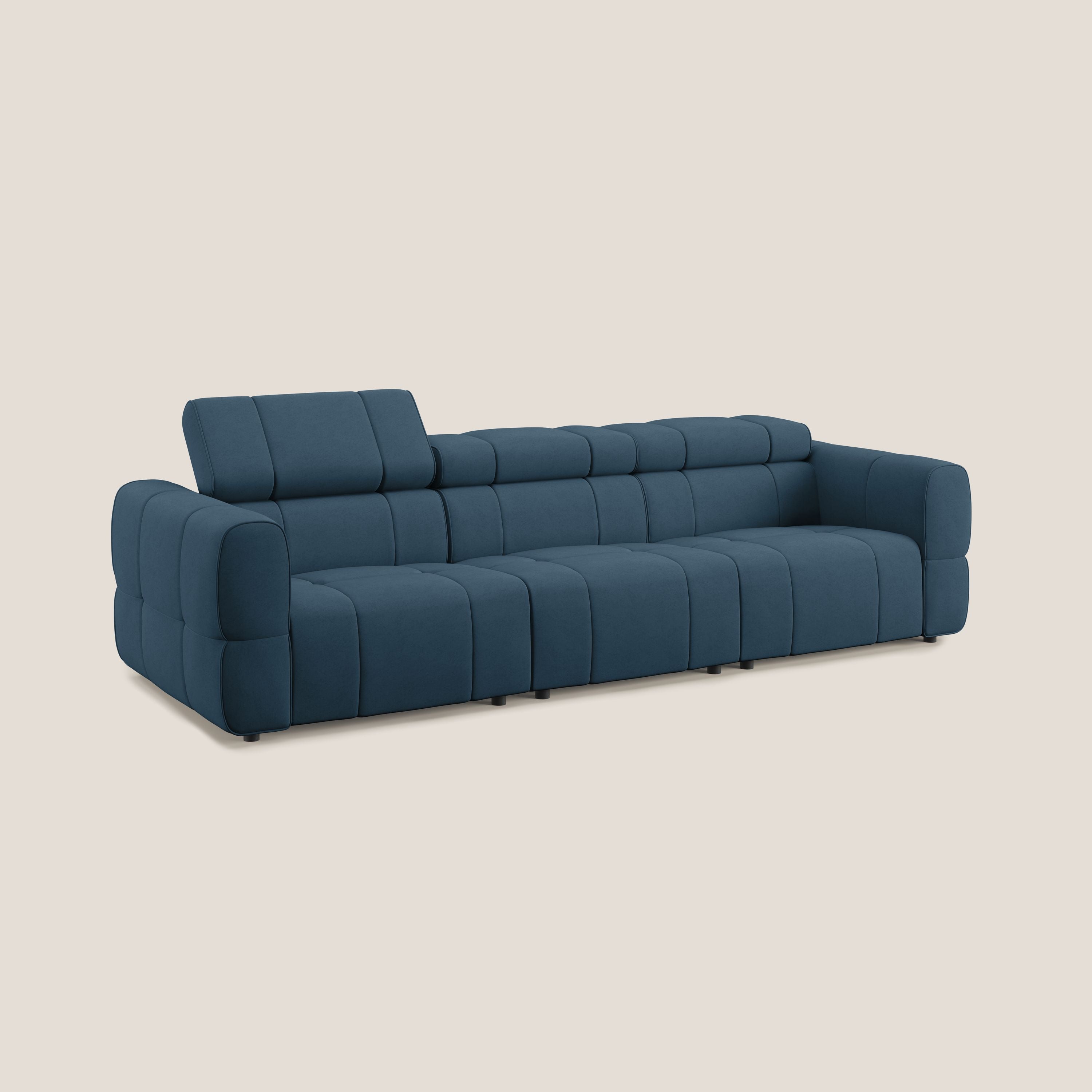 Giotto Divano modulare a 3 sedute con opzione relax elettrico in microfibra effetto velluto impermeabile T09 blu - divani.store