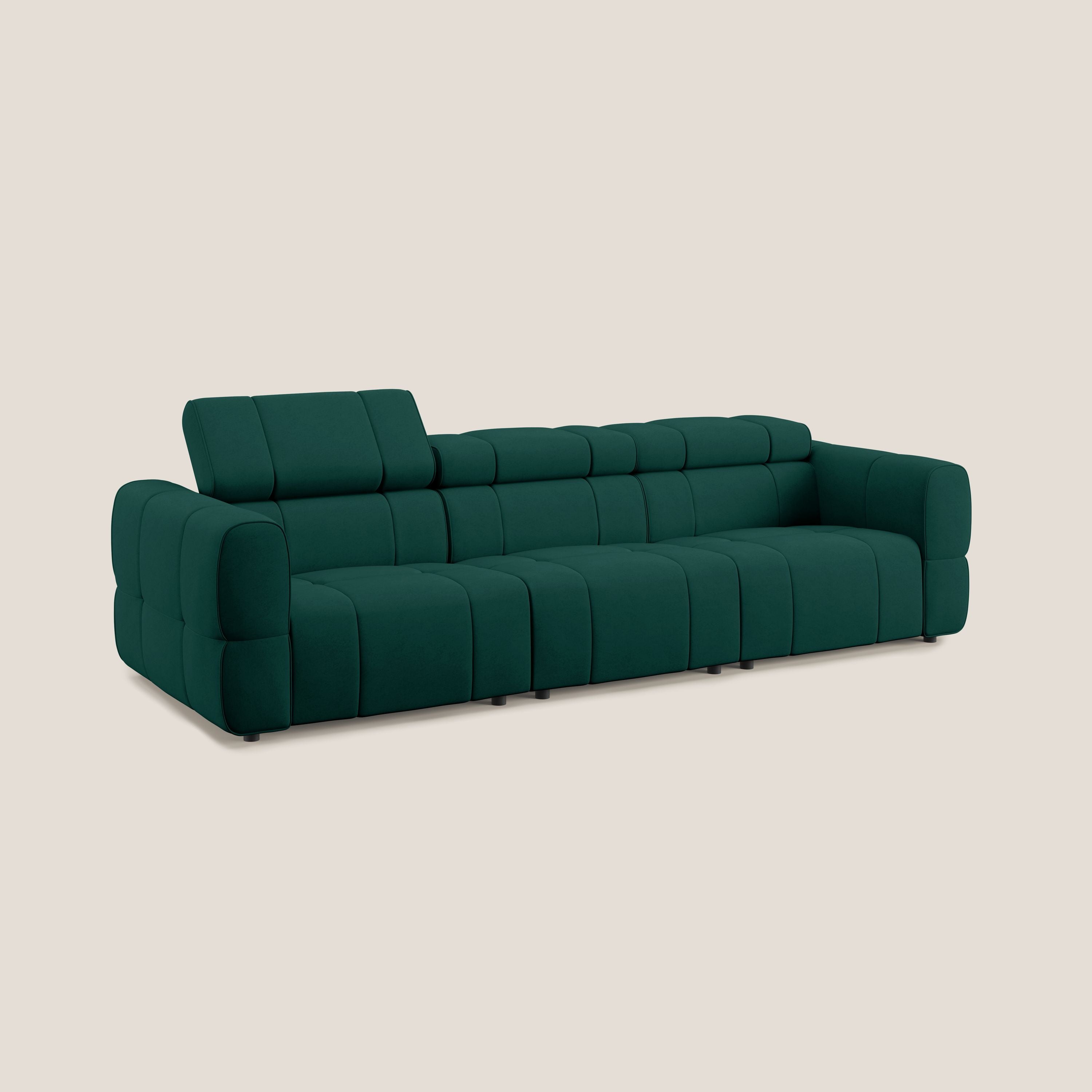 Giotto Divano modulare a 3 sedute con opzione relax elettrico in microfibra effetto velluto impermeabile T09 verde - divani.store