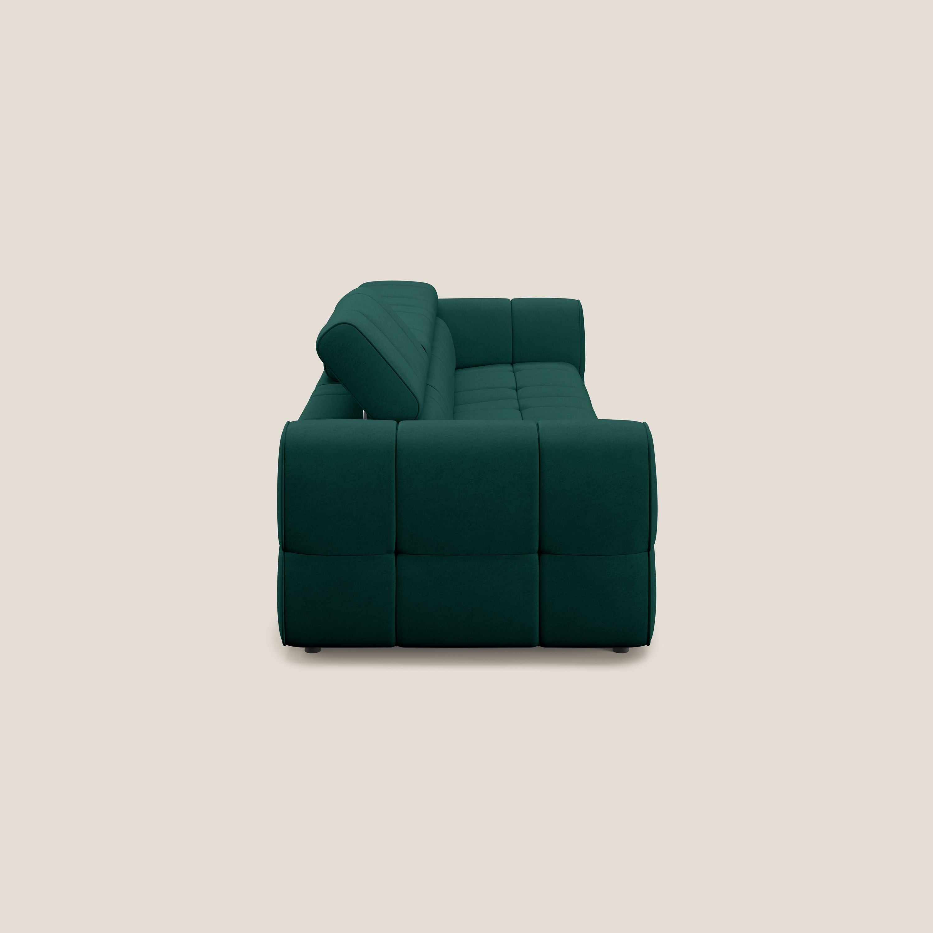 Giotto Divano modulare a 3 sedute con opzione relax elettrico in microfibra effetto velluto impermeabile T09 verde - divani.store