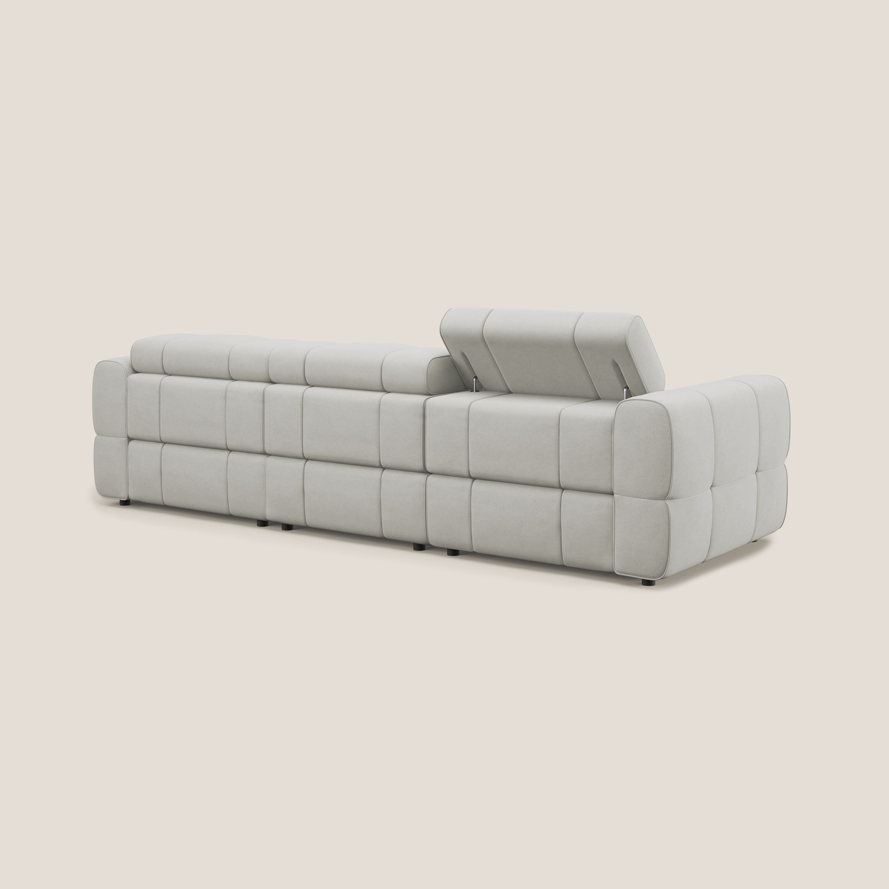 Giotto Divano modulare a 3 sedute con opzione relax elettrico in microfibra effetto velluto impermeabile T09 panna - divani.store