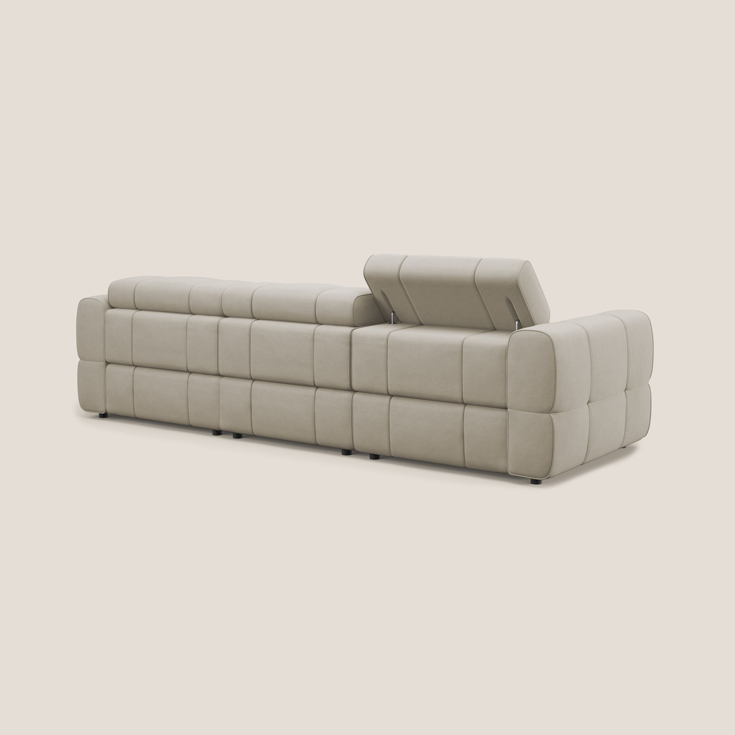 Giotto Divano modulare a 3 sedute con opzione relax elettrico in microfibra effetto velluto impermeabile T09 beige - divani.store