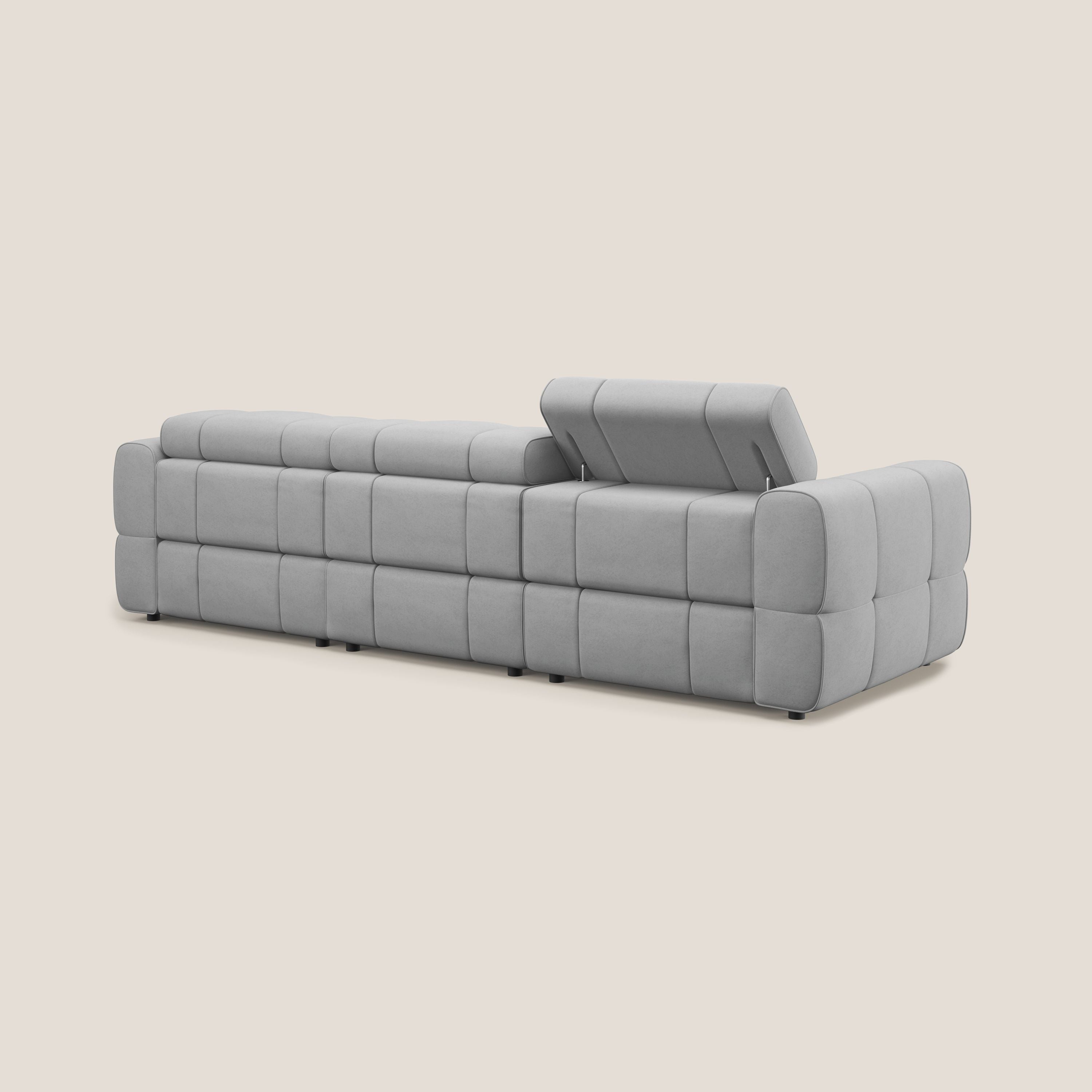 Giotto Divano modulare a 3 sedute con opzione relax elettrico in microfibra effetto velluto impermeabile T09 grigio chiaro - divani.store
