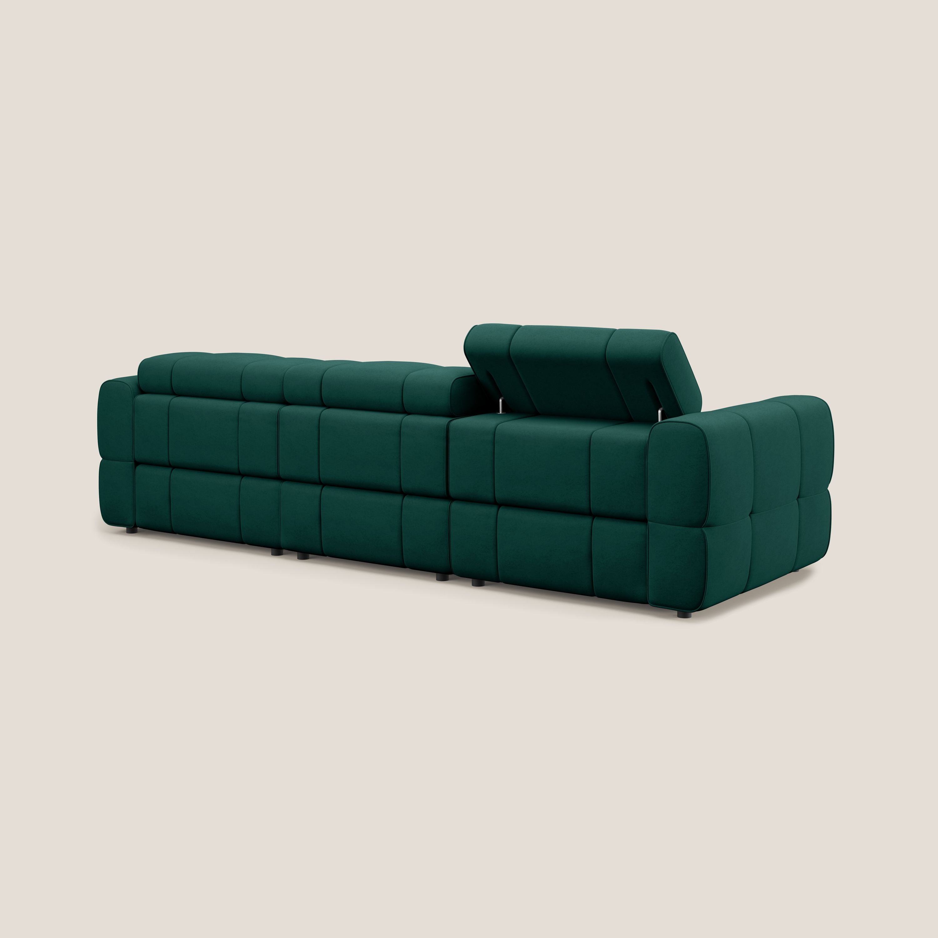 Giotto Divano modulare a 3 sedute con opzione relax elettrico in microfibra effetto velluto impermeabile T09 verde - divani.store