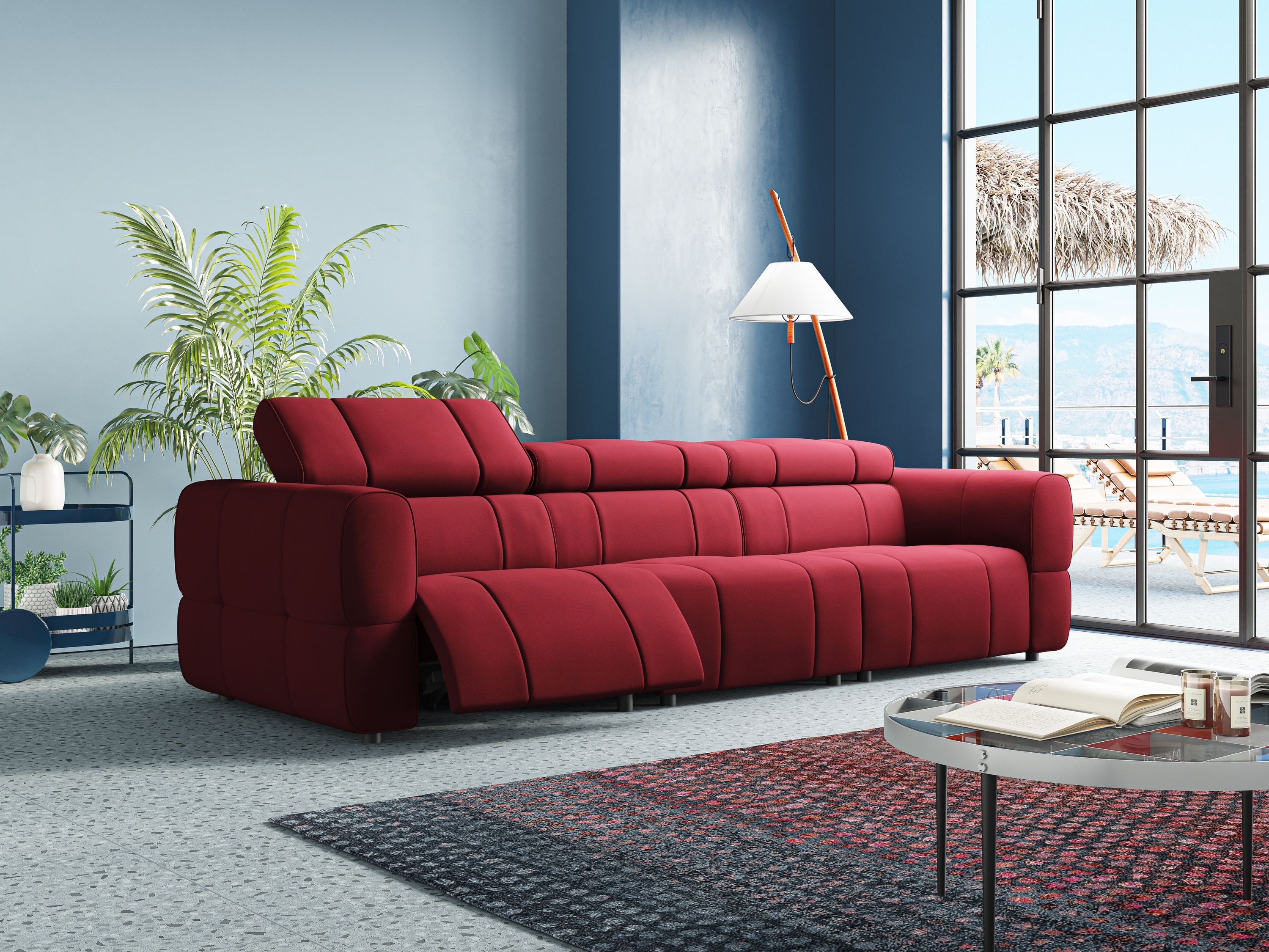 Giotto Divano modulare a 3 sedute con opzione relax elettrico in microfibra effetto velluto impermeabile T09 - divani.store