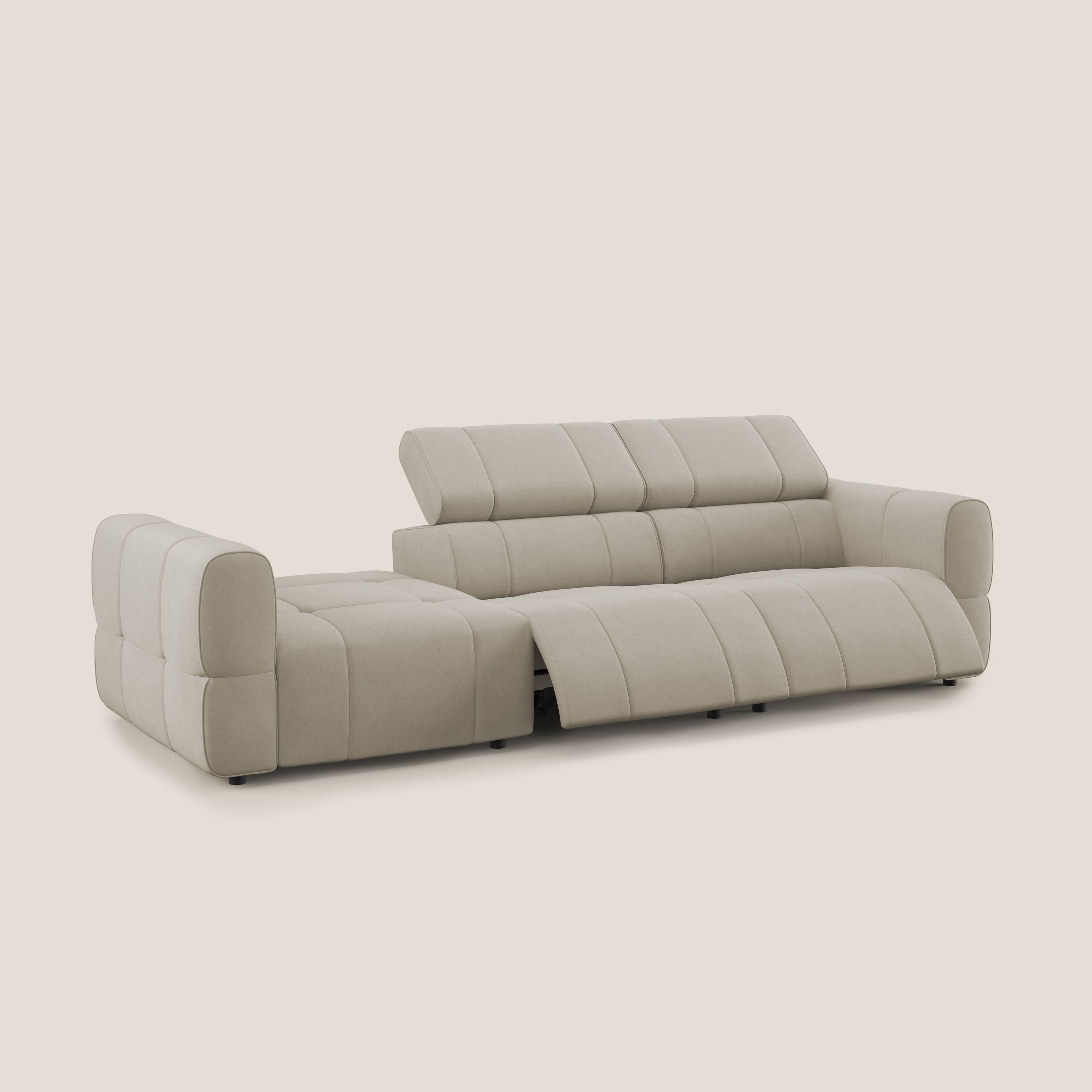 Giotto Divano con terminale e opzione relax elettrico in microfibra effetto velluto impermeabile T09 - divani.store