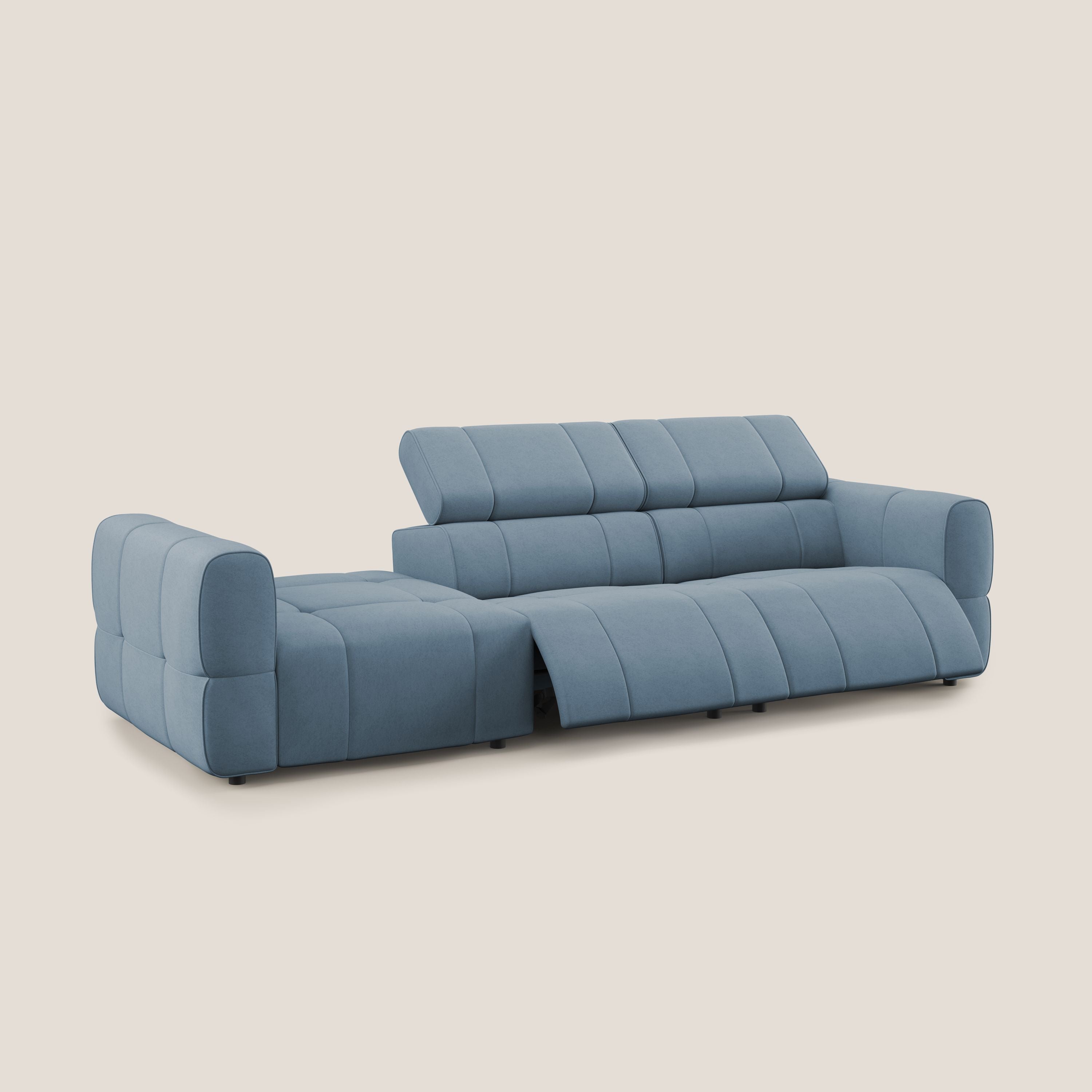 Giotto Divano con terminale e opzione relax elettrico in microfibra effetto velluto impermeabile T09 - divani.store