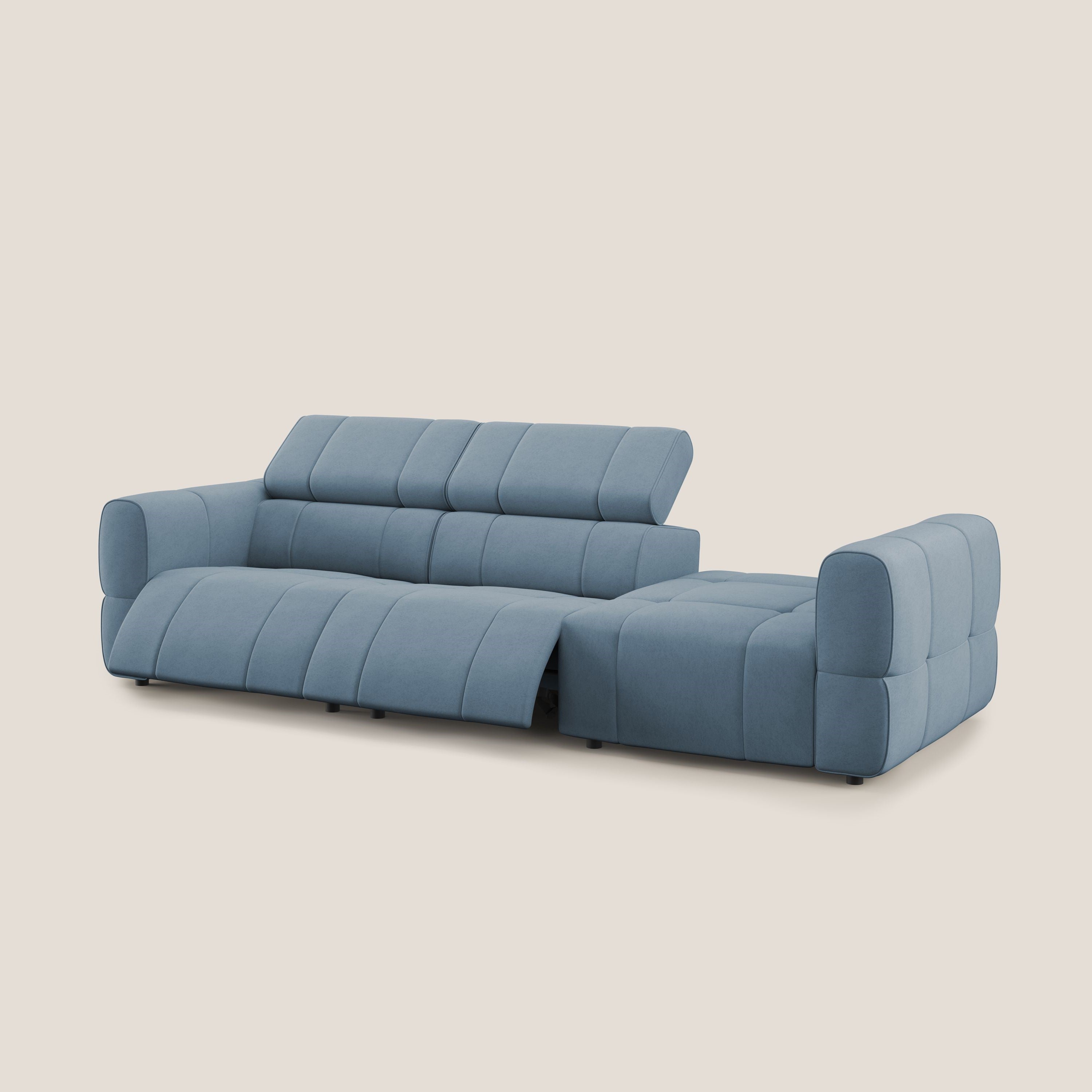 Giotto Divano con terminale e opzione relax elettrico in microfibra effetto velluto impermeabile T09 - divani.store