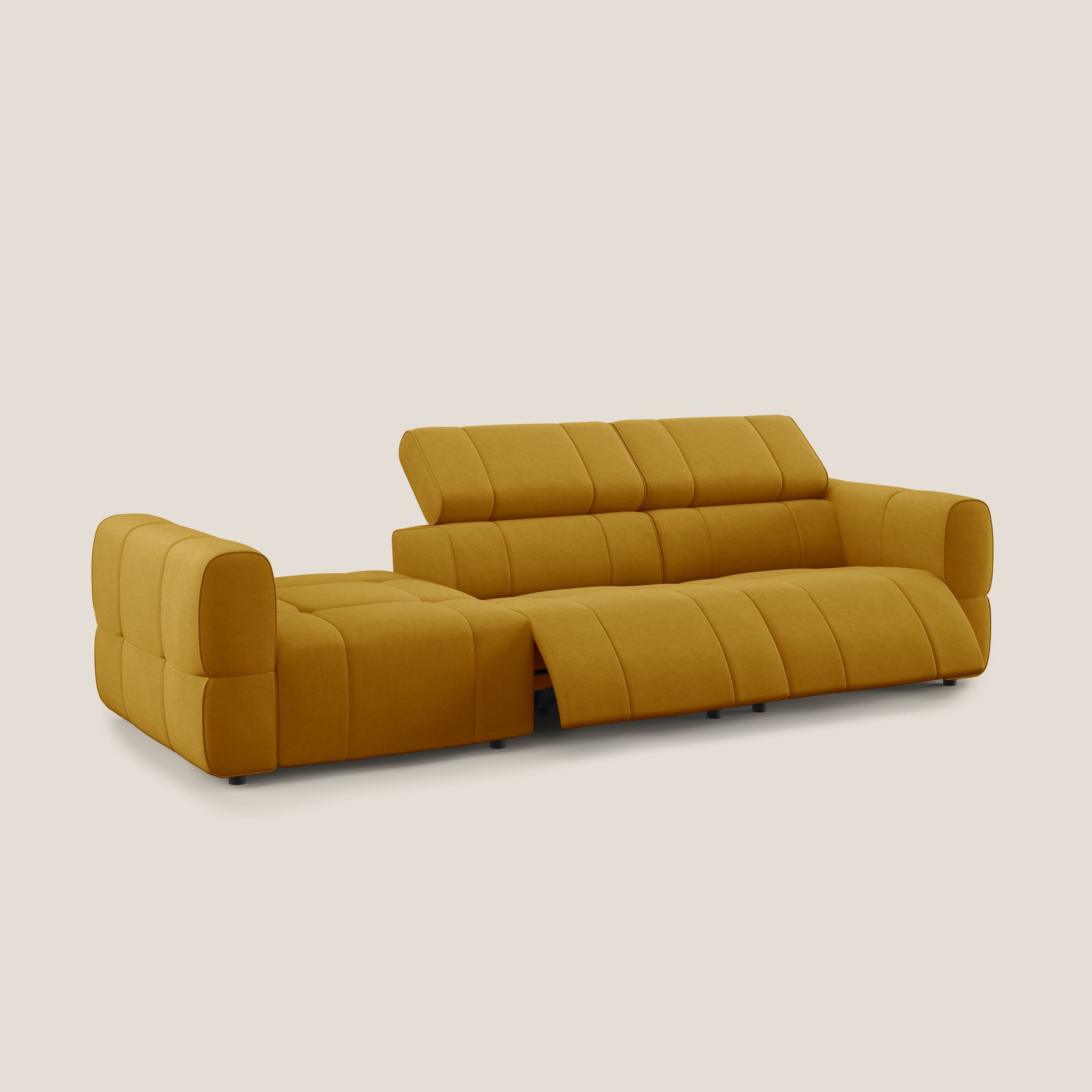 Giotto Divano con terminale e opzione relax elettrico in microfibra effetto velluto impermeabile T09 - divani.store