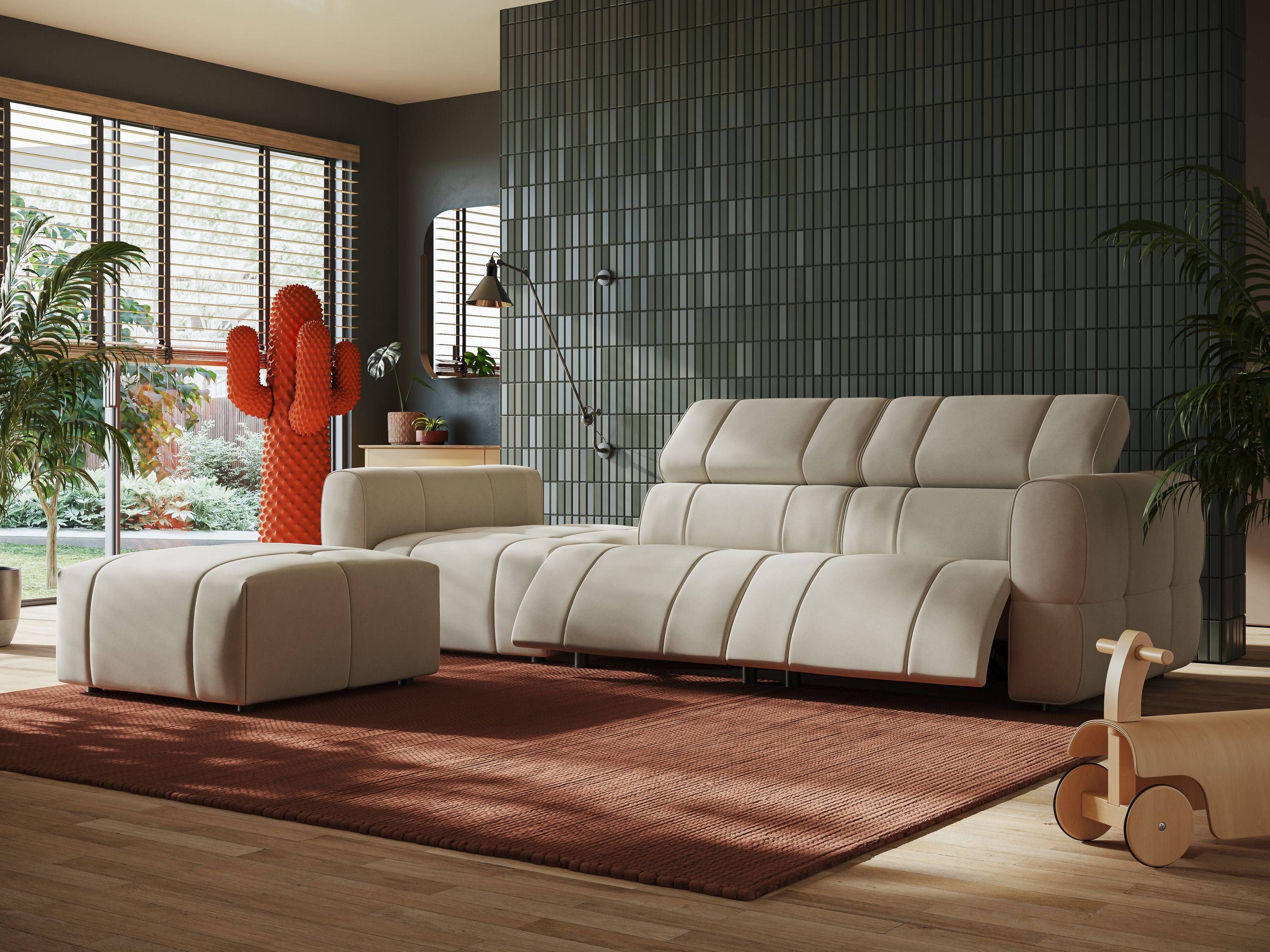 Giotto Divano con terminale e opzione relax elettrico in microfibra effetto velluto impermeabile T09 - divani.store