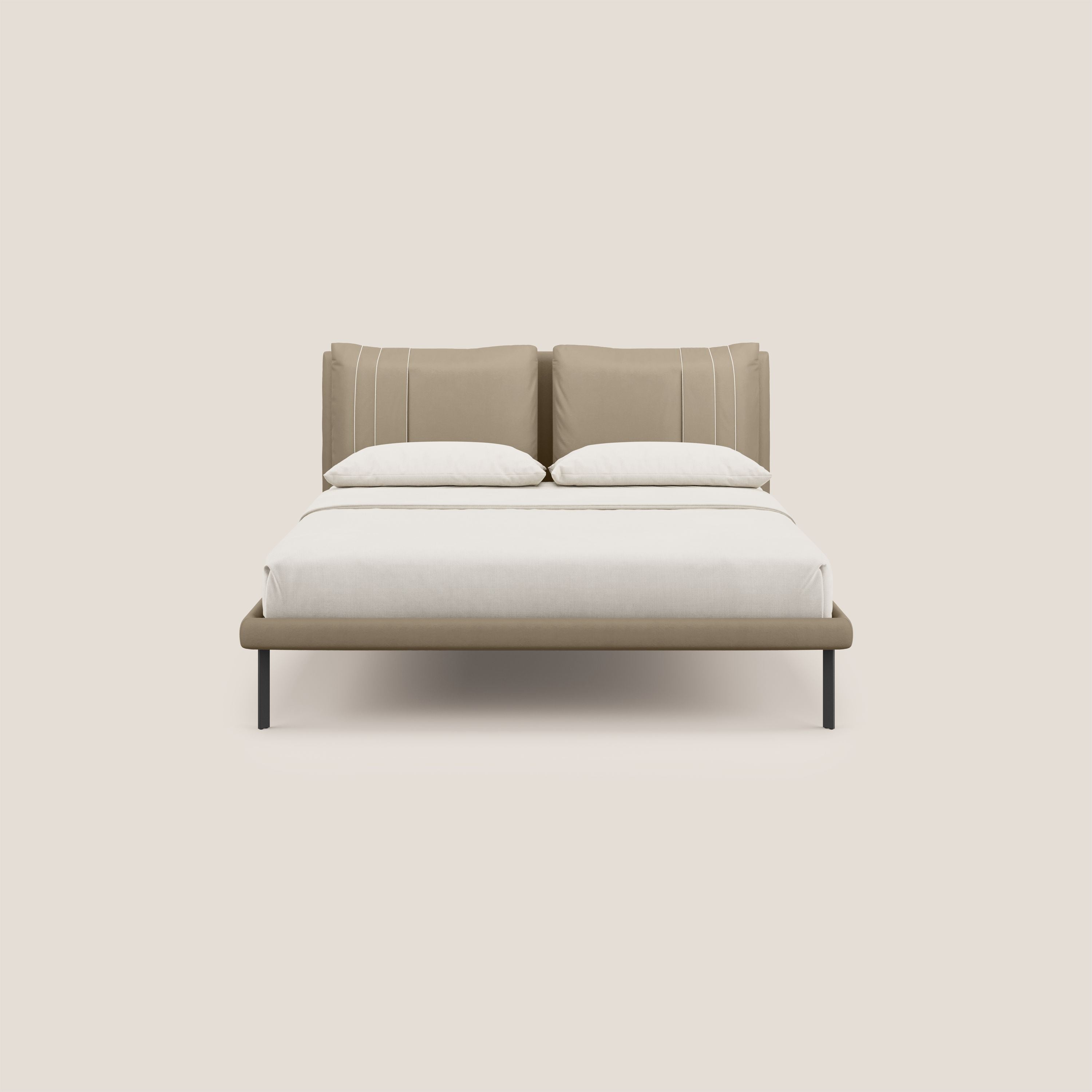 Giselle letto moderno con cuscini testata regolabili con tasche in microfibra impermeabile T11 tortora - divani.store