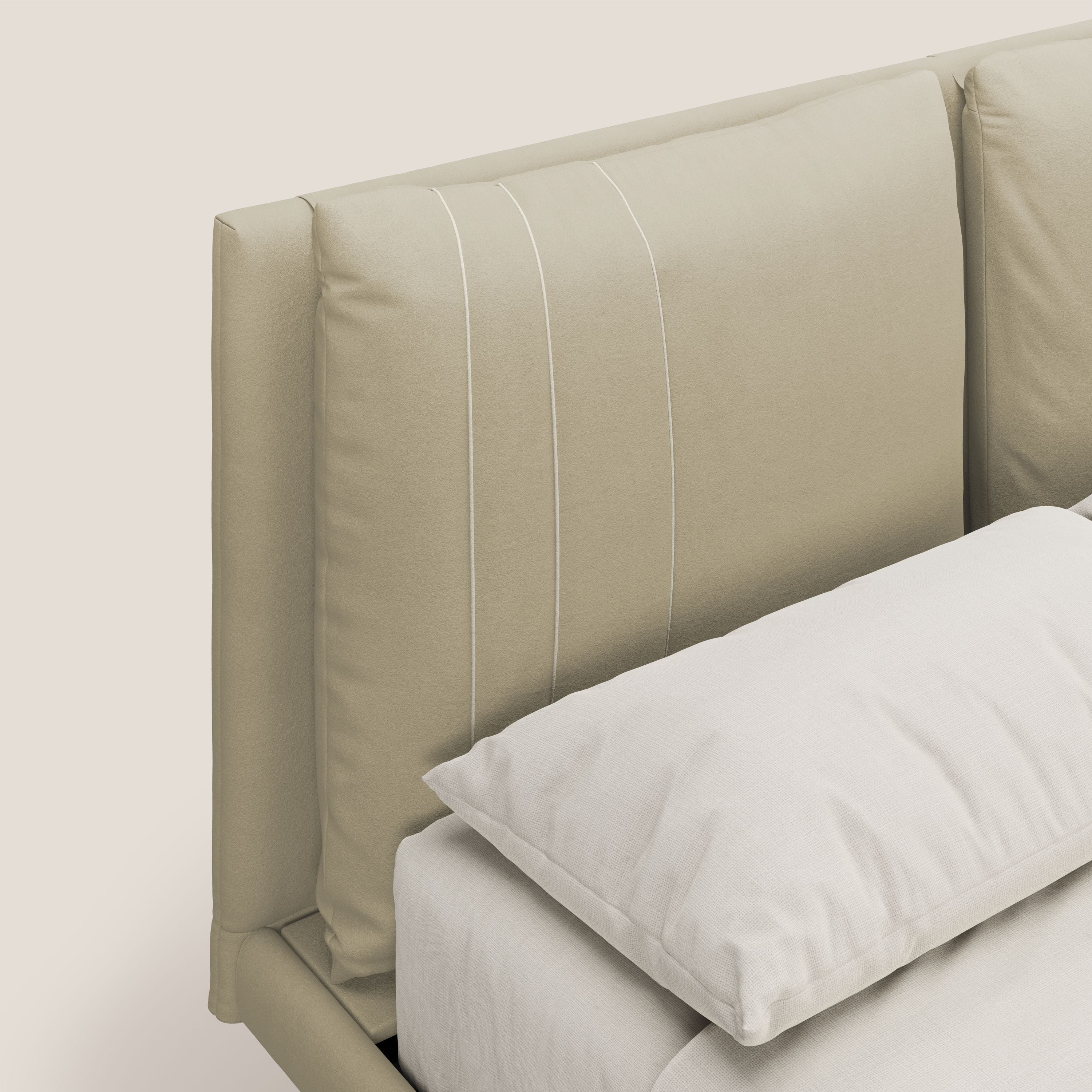 Giselle letto moderno con cuscini testata regolabili con tasche in microfibra impermeabile T11 panna - divani.store