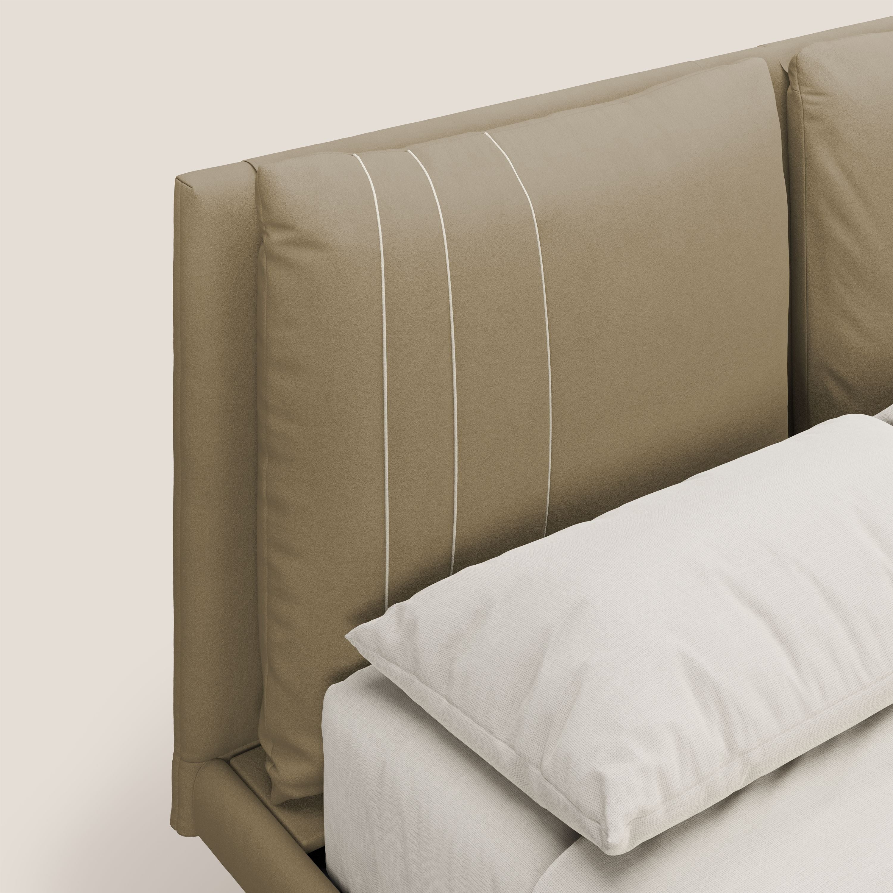 Giselle letto moderno con cuscini testata regolabili con tasche in microfibra impermeabile T11 beige - divani.store