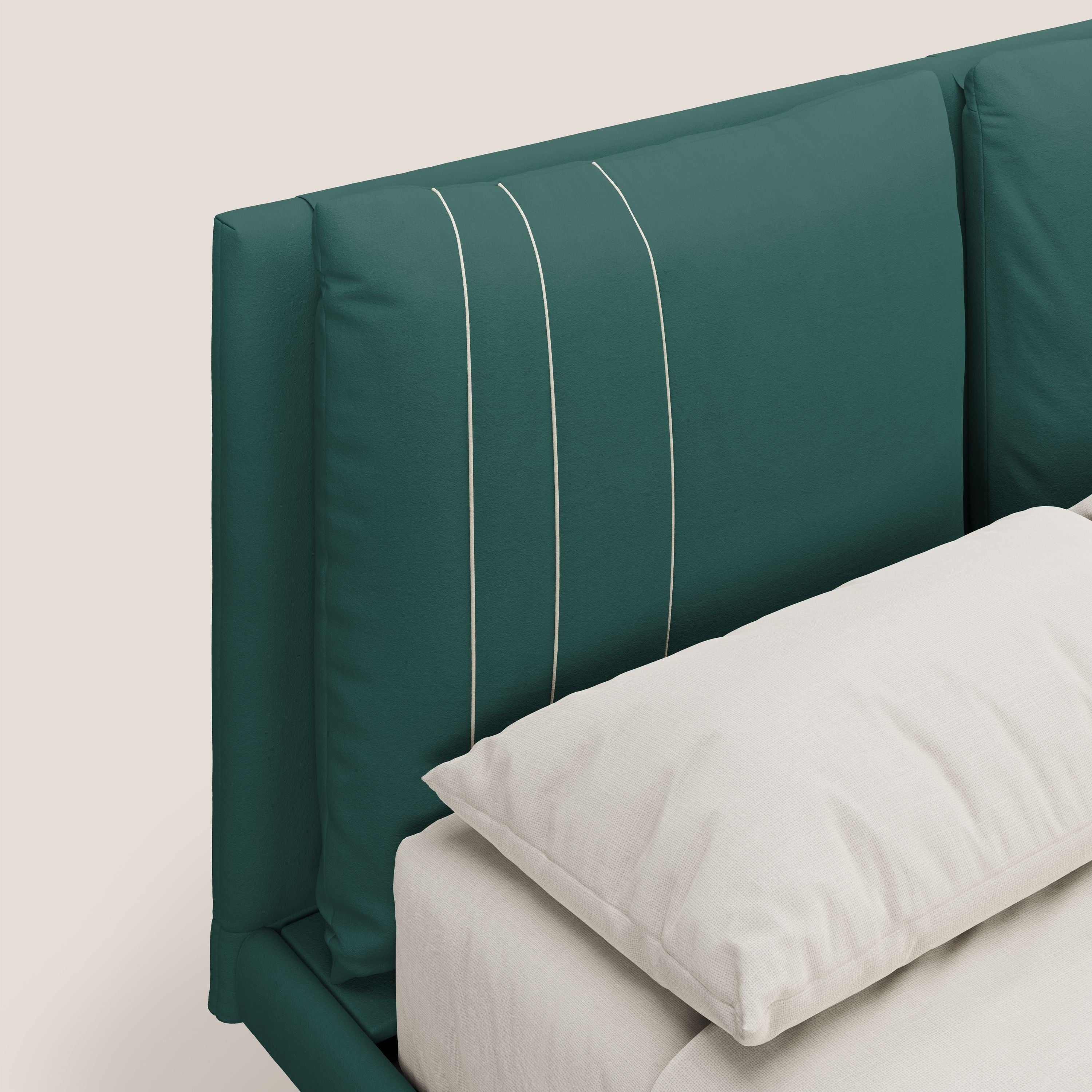 Giselle letto moderno con cuscini testata regolabili con tasche in microfibra impermeabile T11 petrolio - divani.store