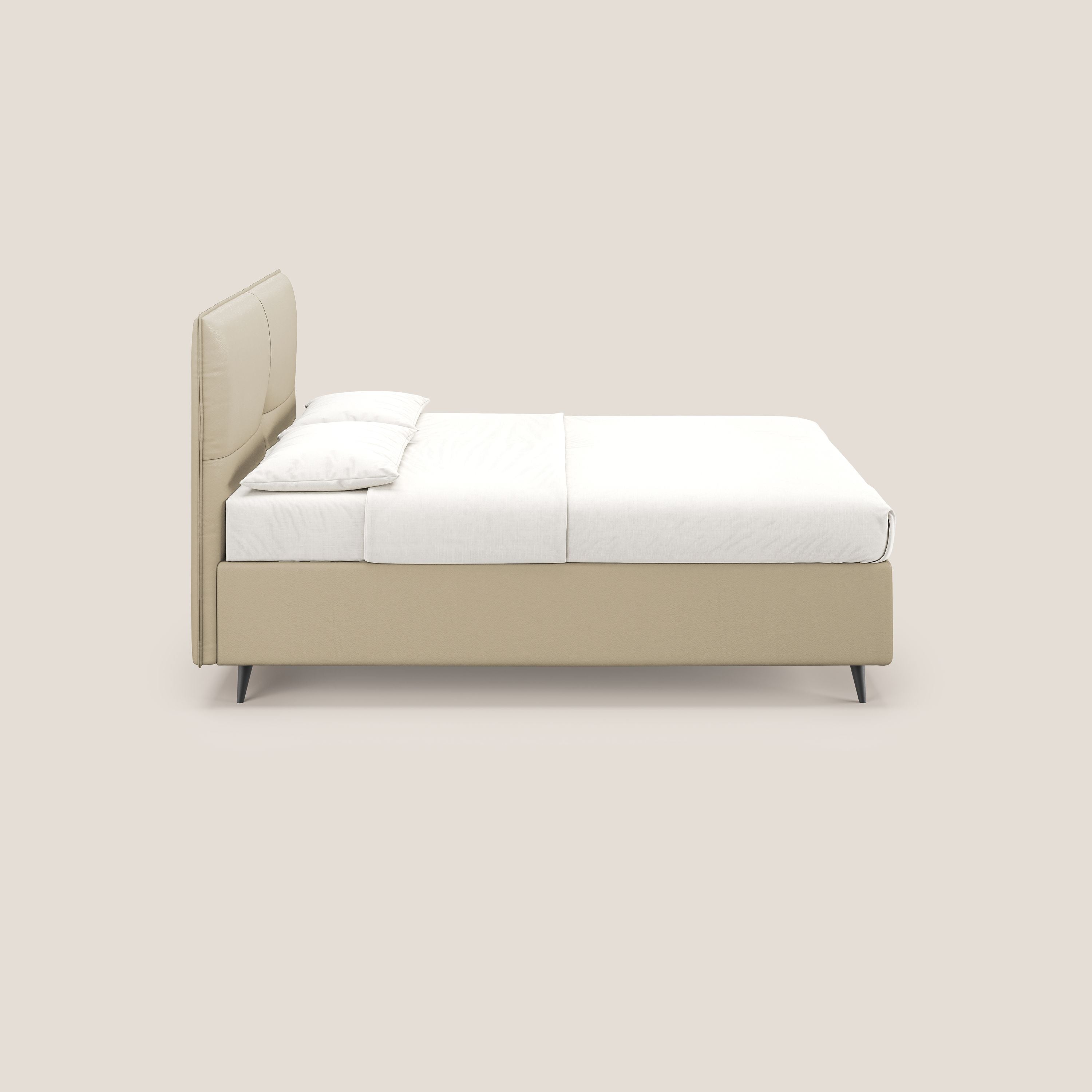 Greta letto contenitore dimensioni SLIM con testata trapuntata in ecopelle impermeabile T04 panna - divani.store