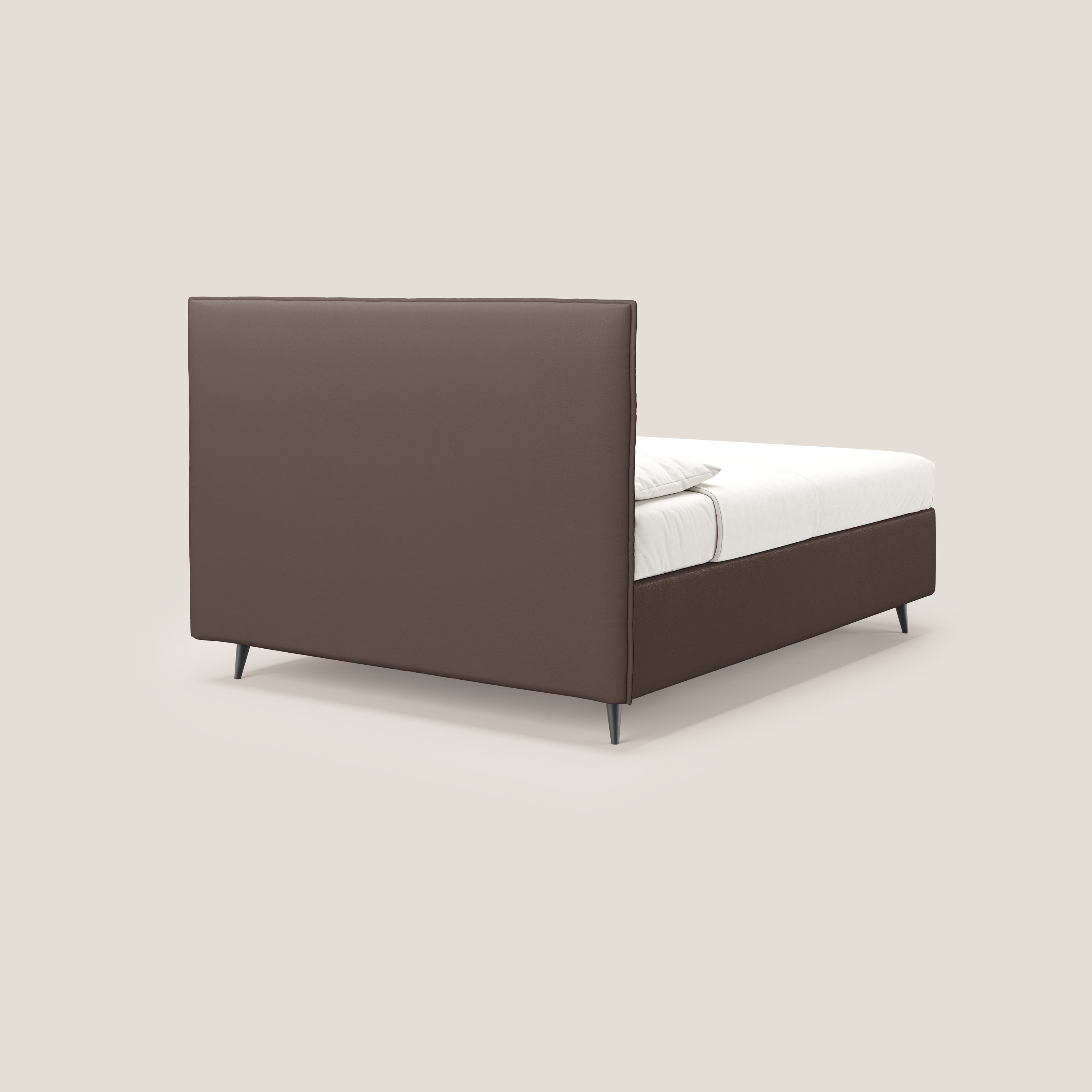 Greta letto contenitore dimensioni SLIM con testata trapuntata in ecopelle impermeabile T04 marrone - divani.store